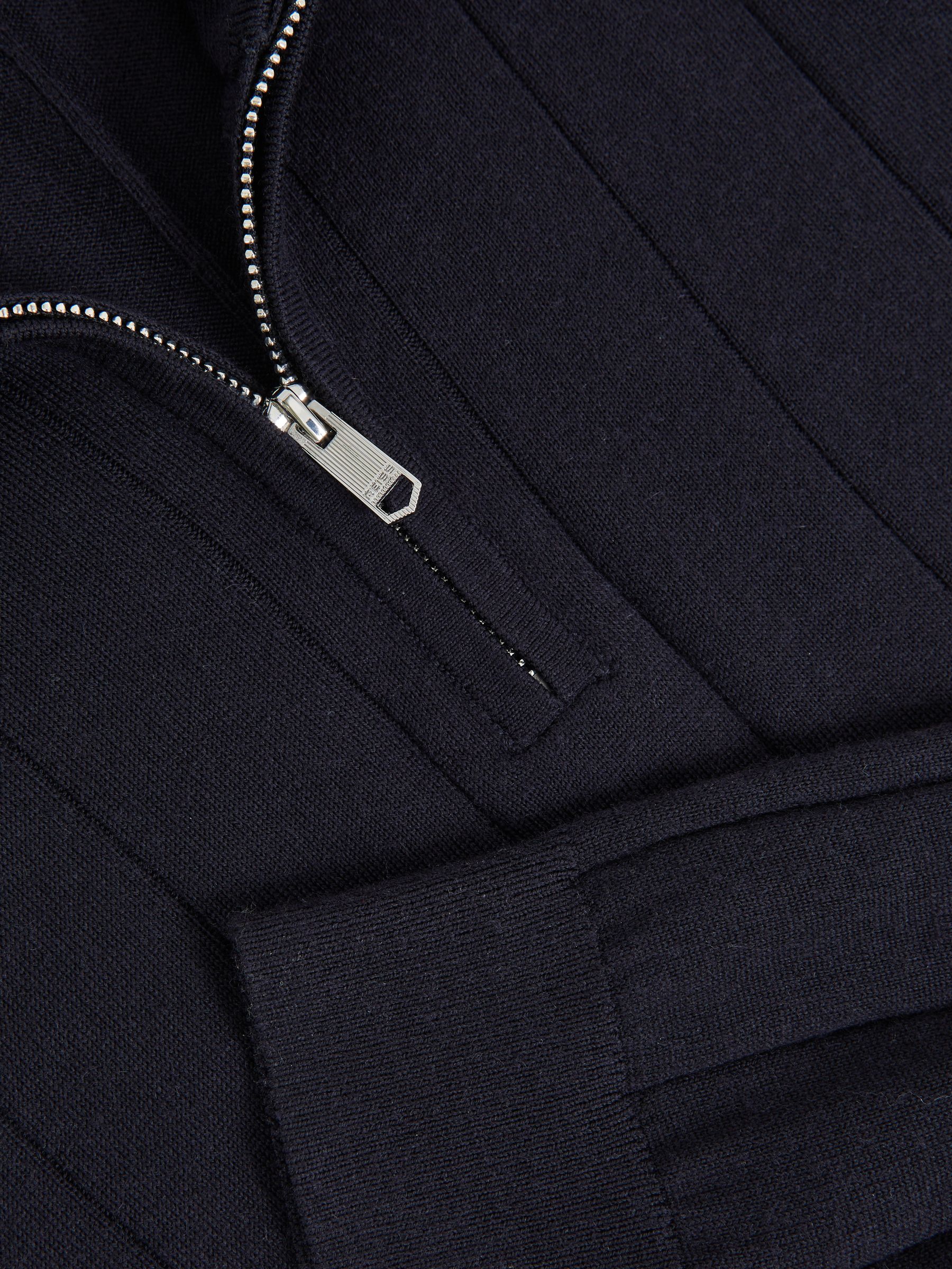 Merino Wool Wide-Rib Half-Zip Jumper in Navy