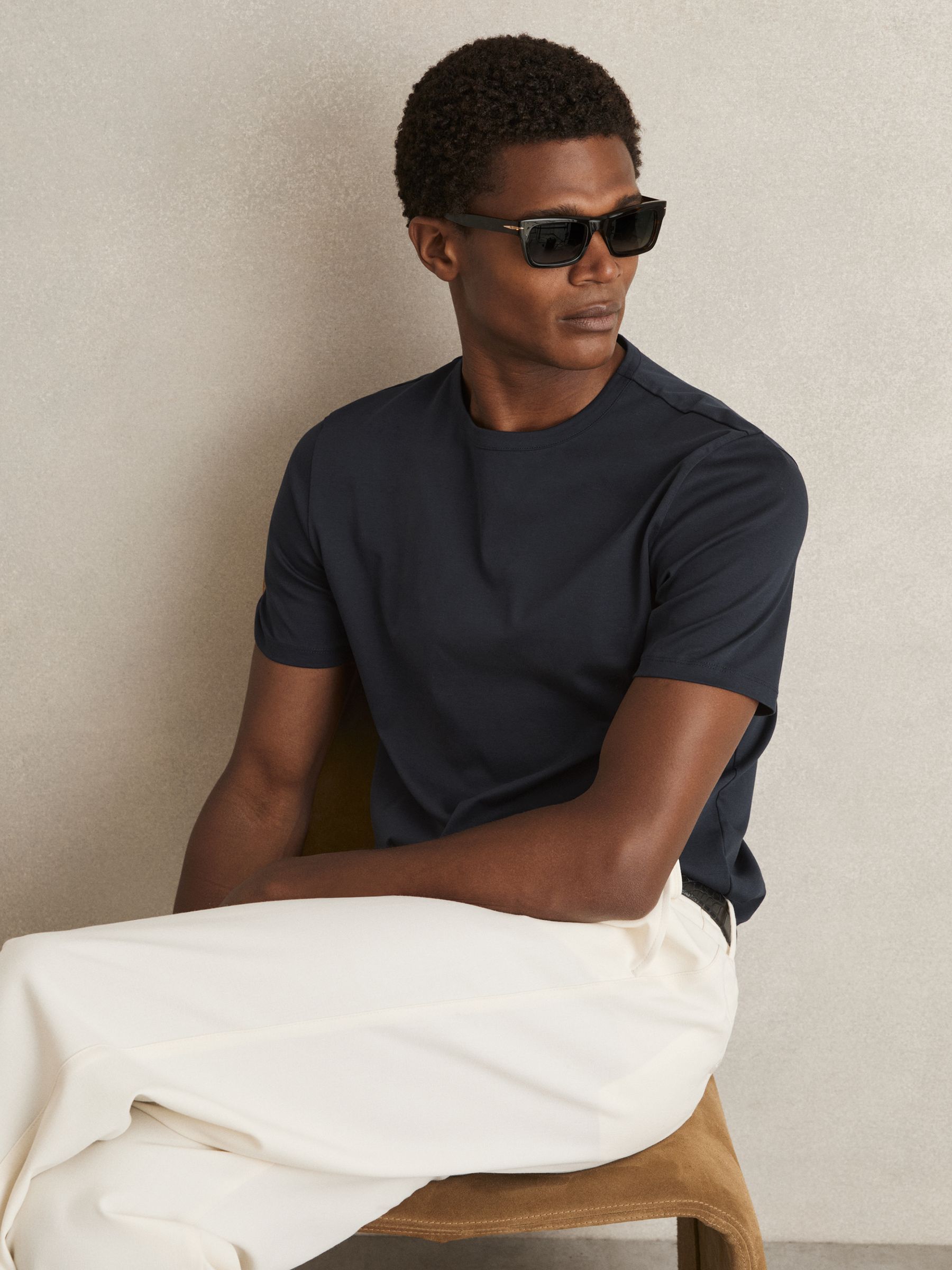 Airwater-Cotton Crew-Neck T-Shirt in Navy