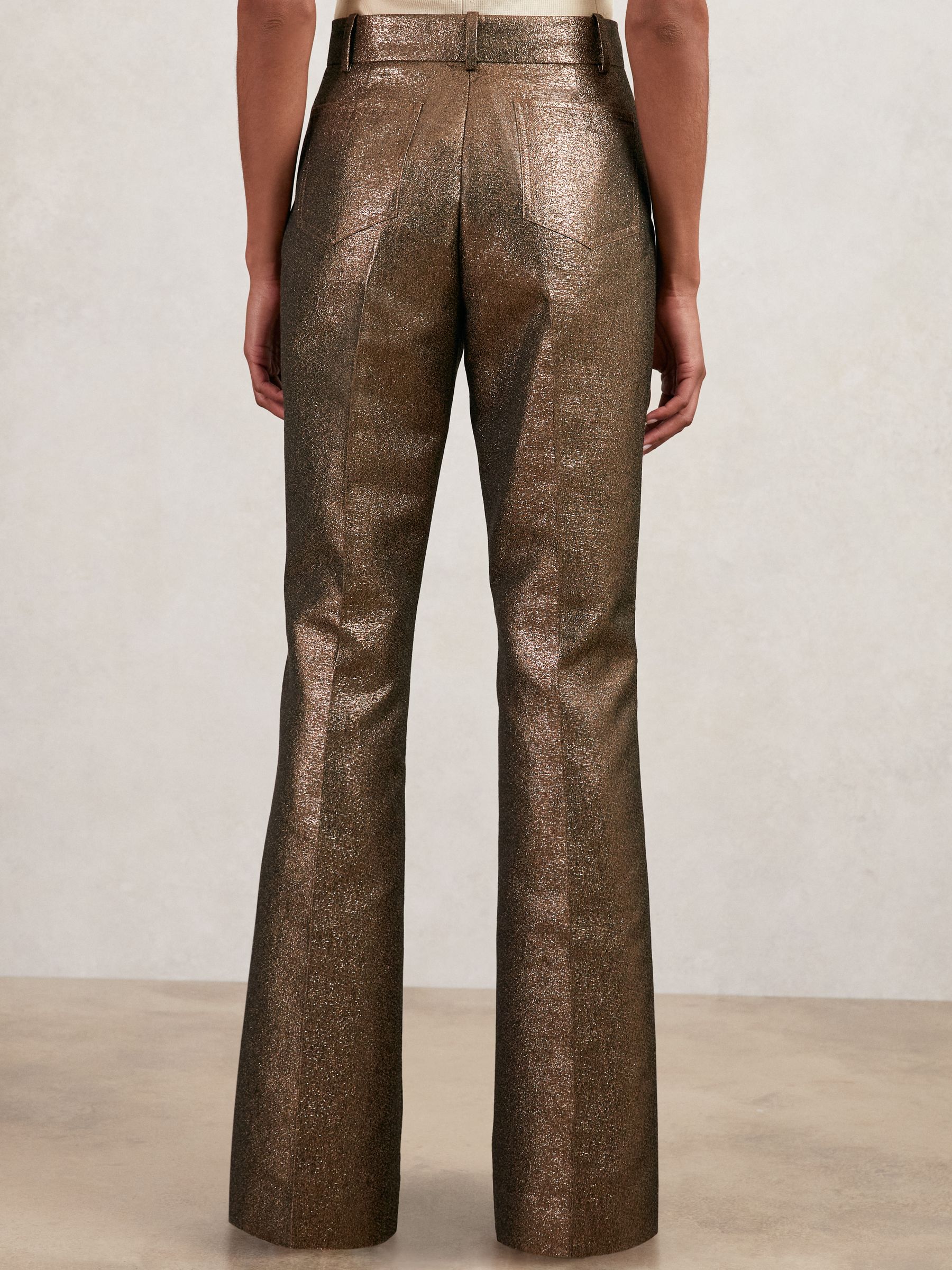 Sparkle Patch-Pocket Flared Trousers in Gold
