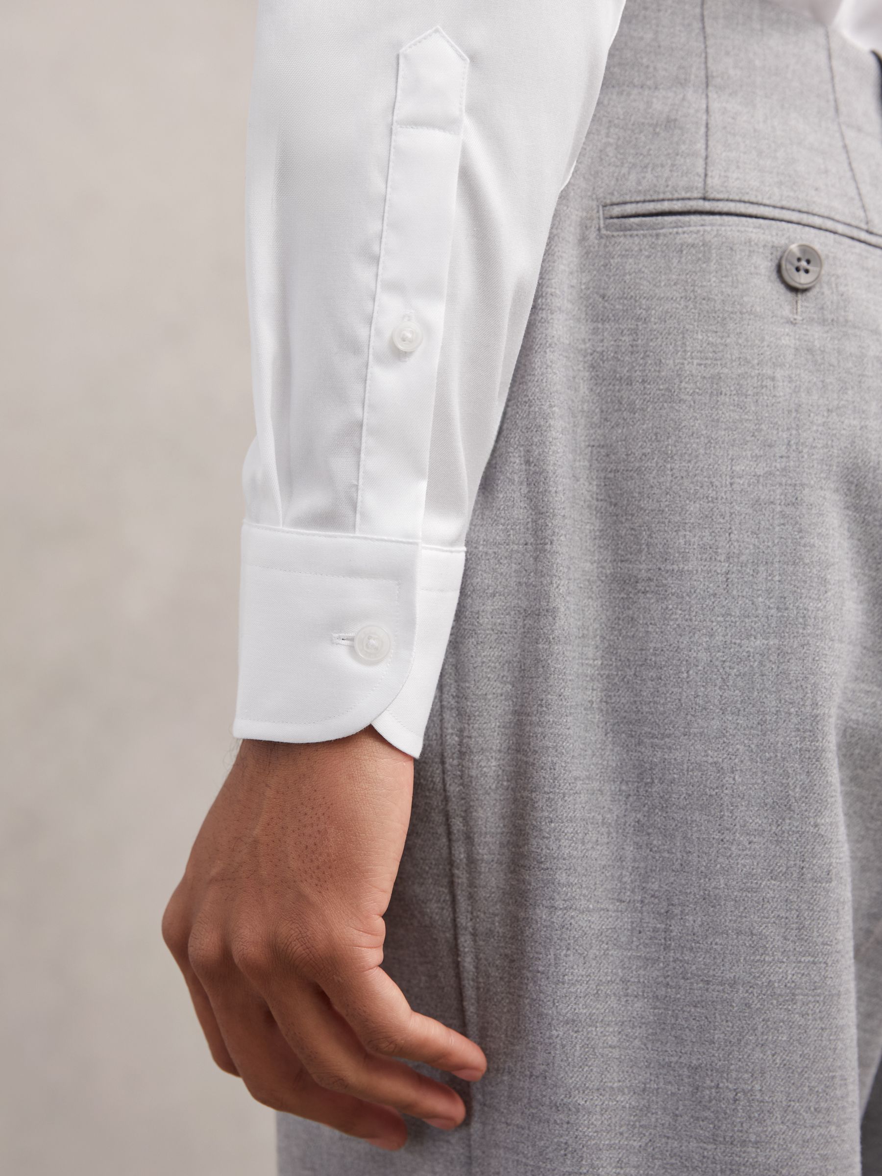 Slim Fit Cotton-Tencel Stretch Shirt in White