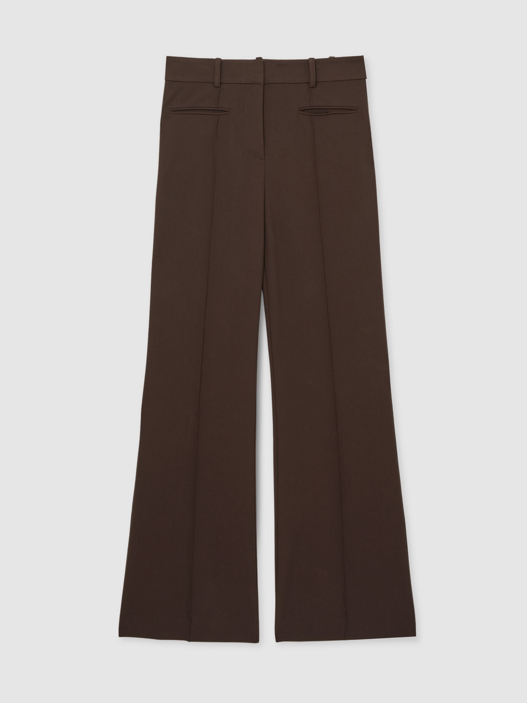 Petite High Rise Flared Trousers in Chocolate Brown