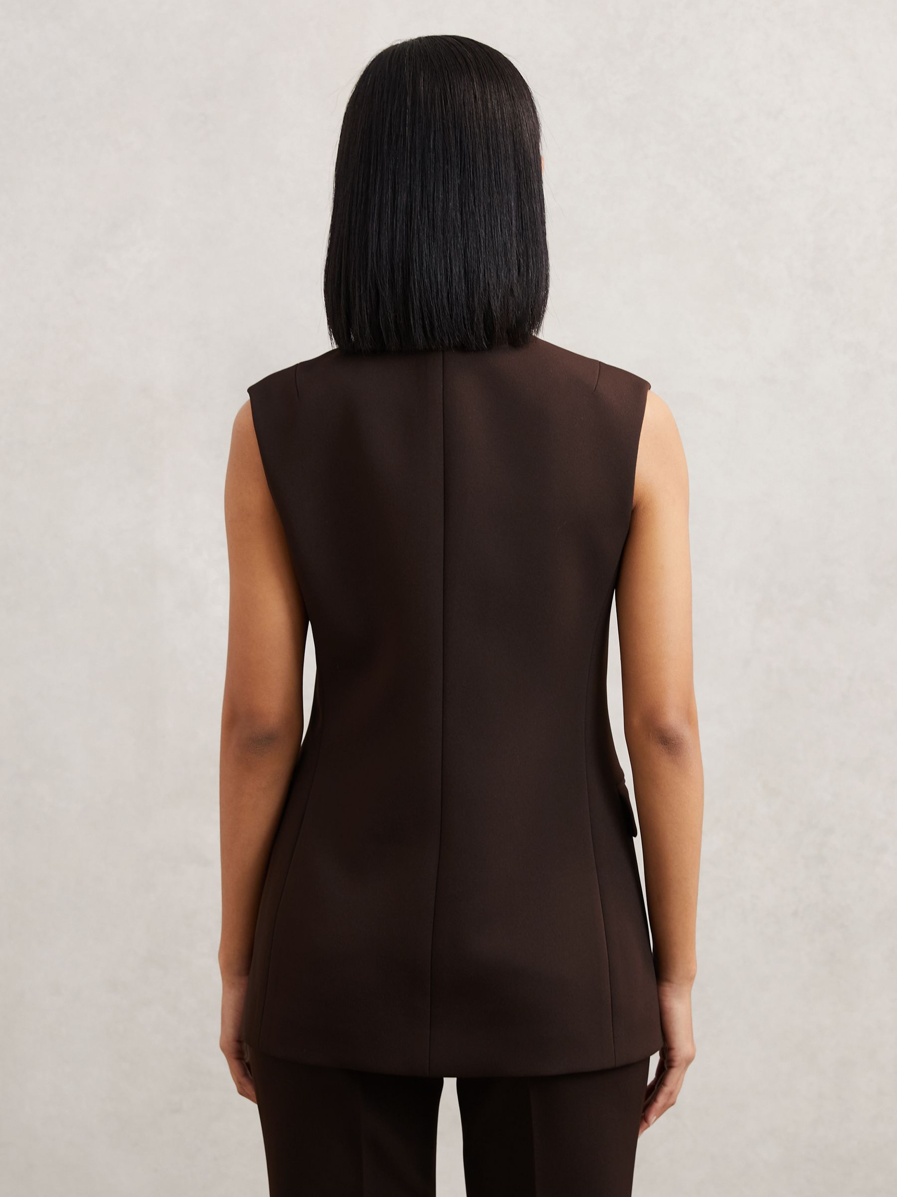 Longline Button-Through Waistcoat in Chocolate Brown