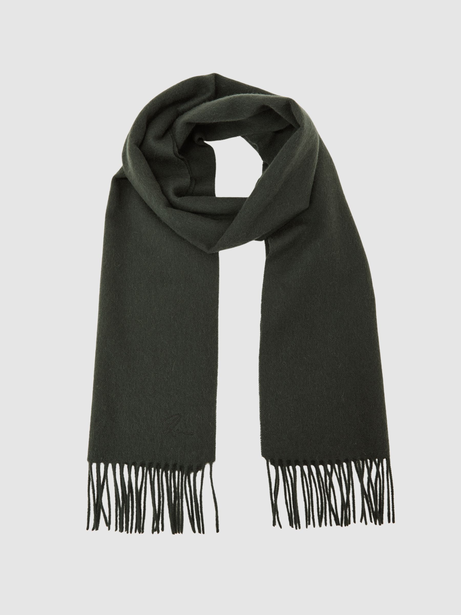 Wool-Cashmere Script-Logo Scarf in Dark Military Green