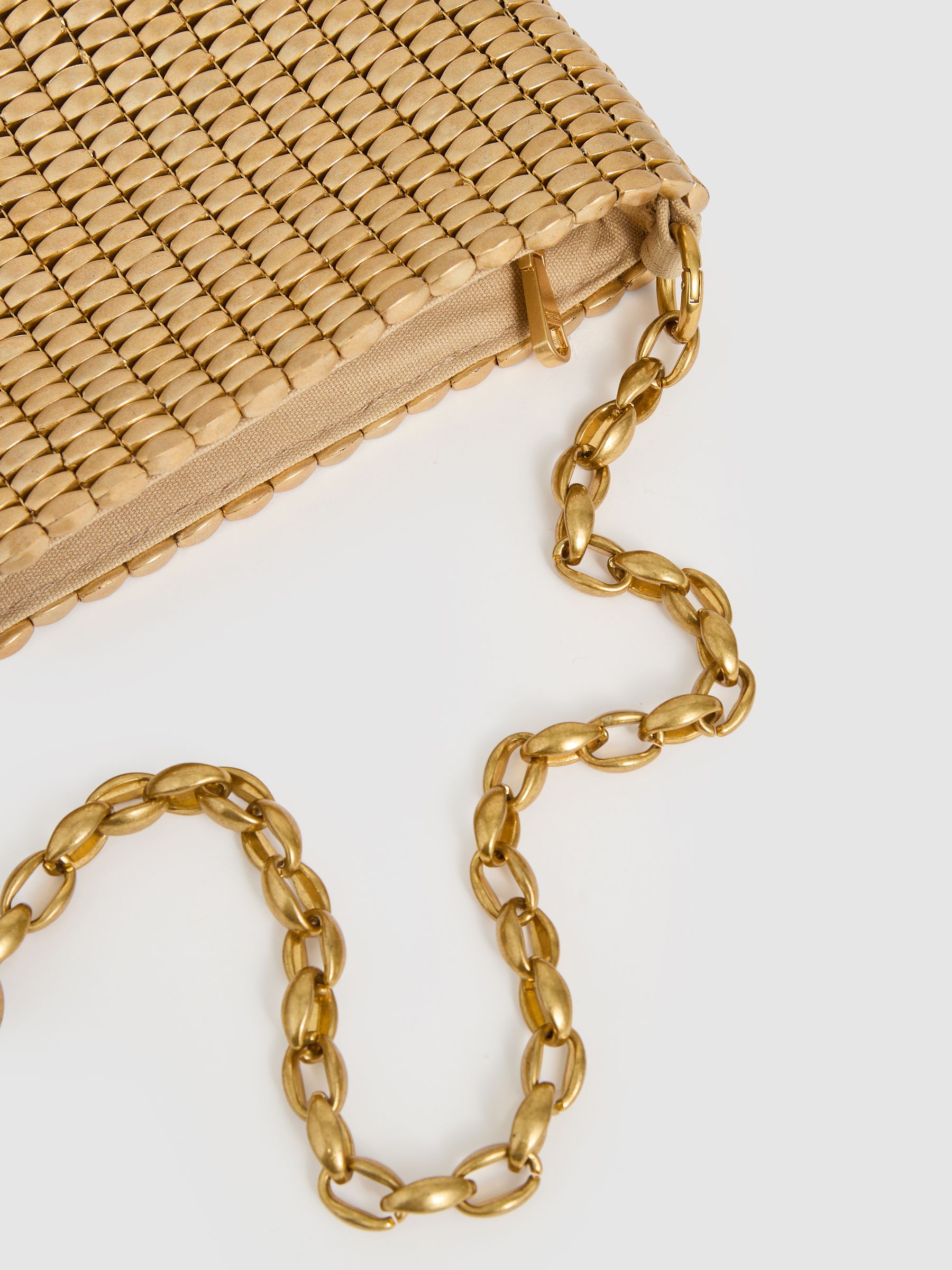 Beaded Removable Strap Shoulder Bag in Gold
