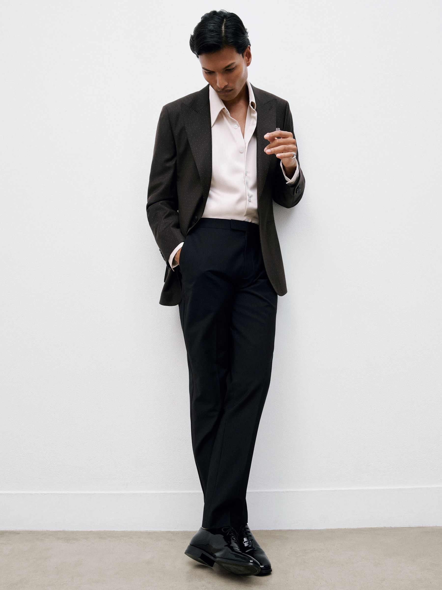 Single-Breasted Polka-Dot Blazer Tailored-Fit Wool-Blend in Brown