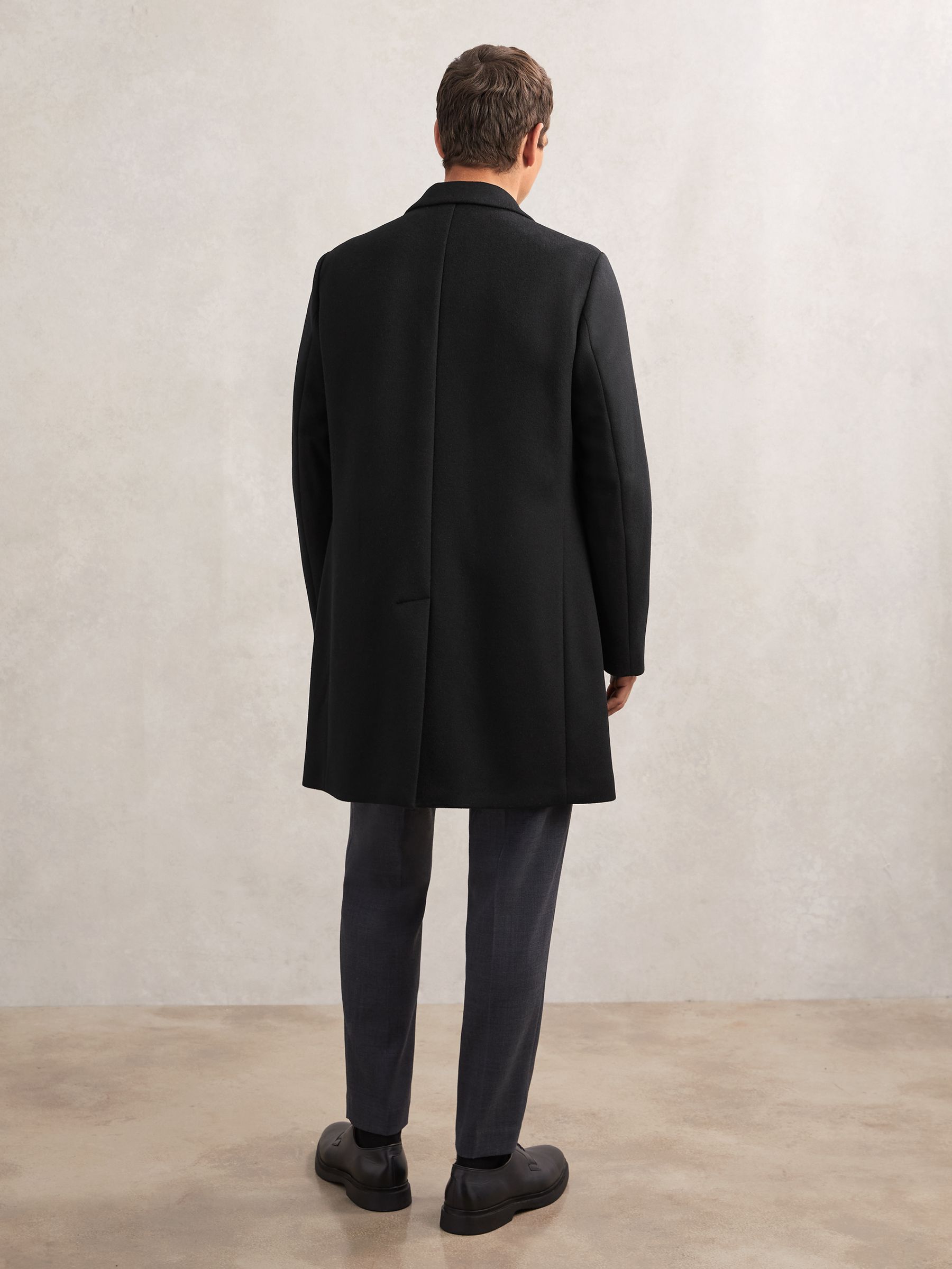 Wool-Blend Single-Breasted Overcoat in Black