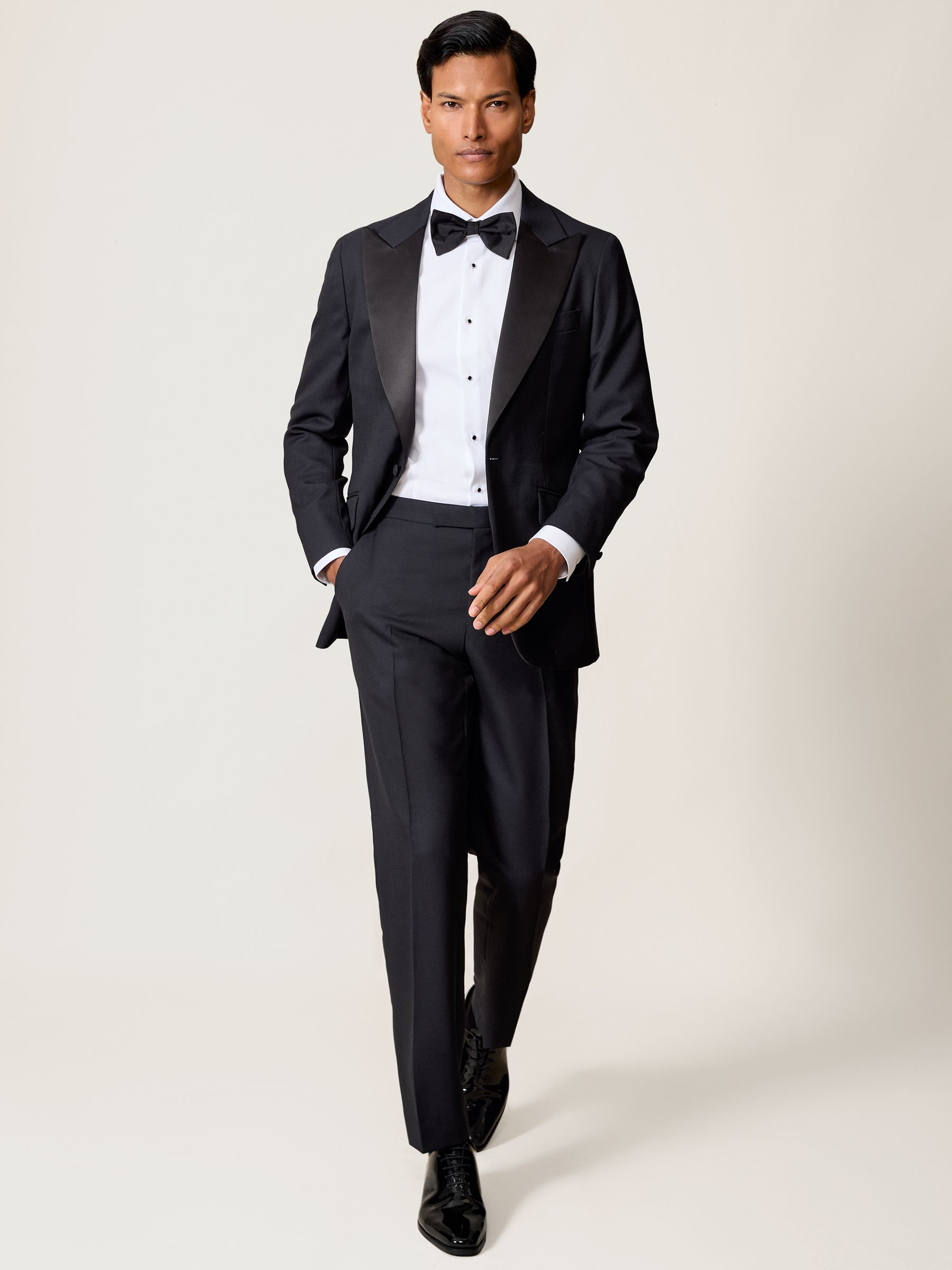 Wool-Blend Jacquard Tuxedo Trousers Tailored-Fit in Navy