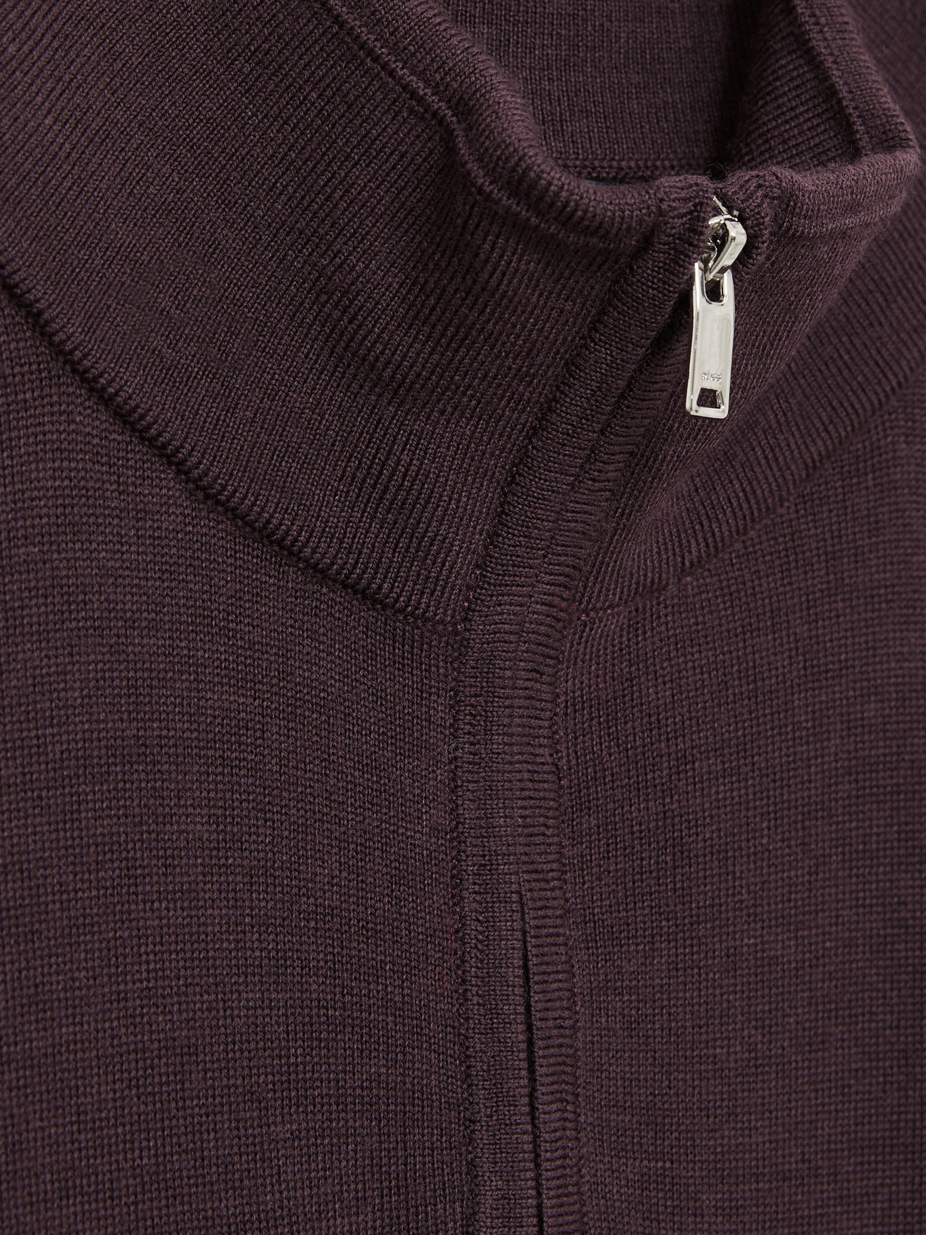 Merino Wool Half-Zip Funnel Neck Jumper in Dark Bordeaux