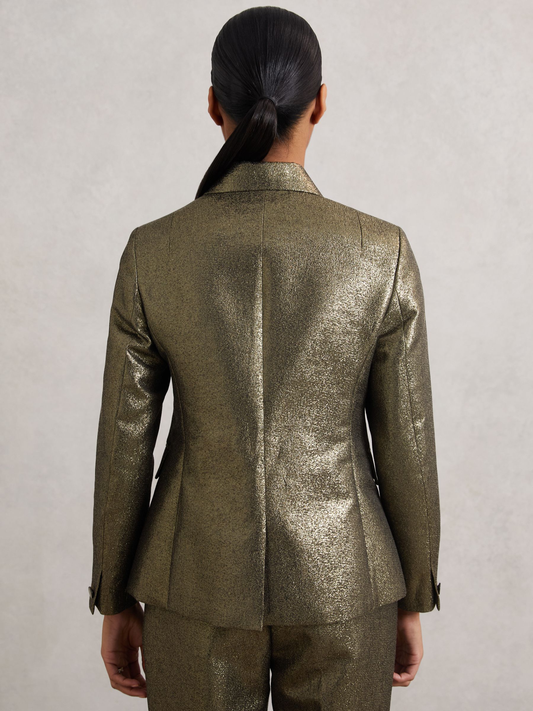 Double-Breasted Metallic Suit Blazer with Cotton in Gold