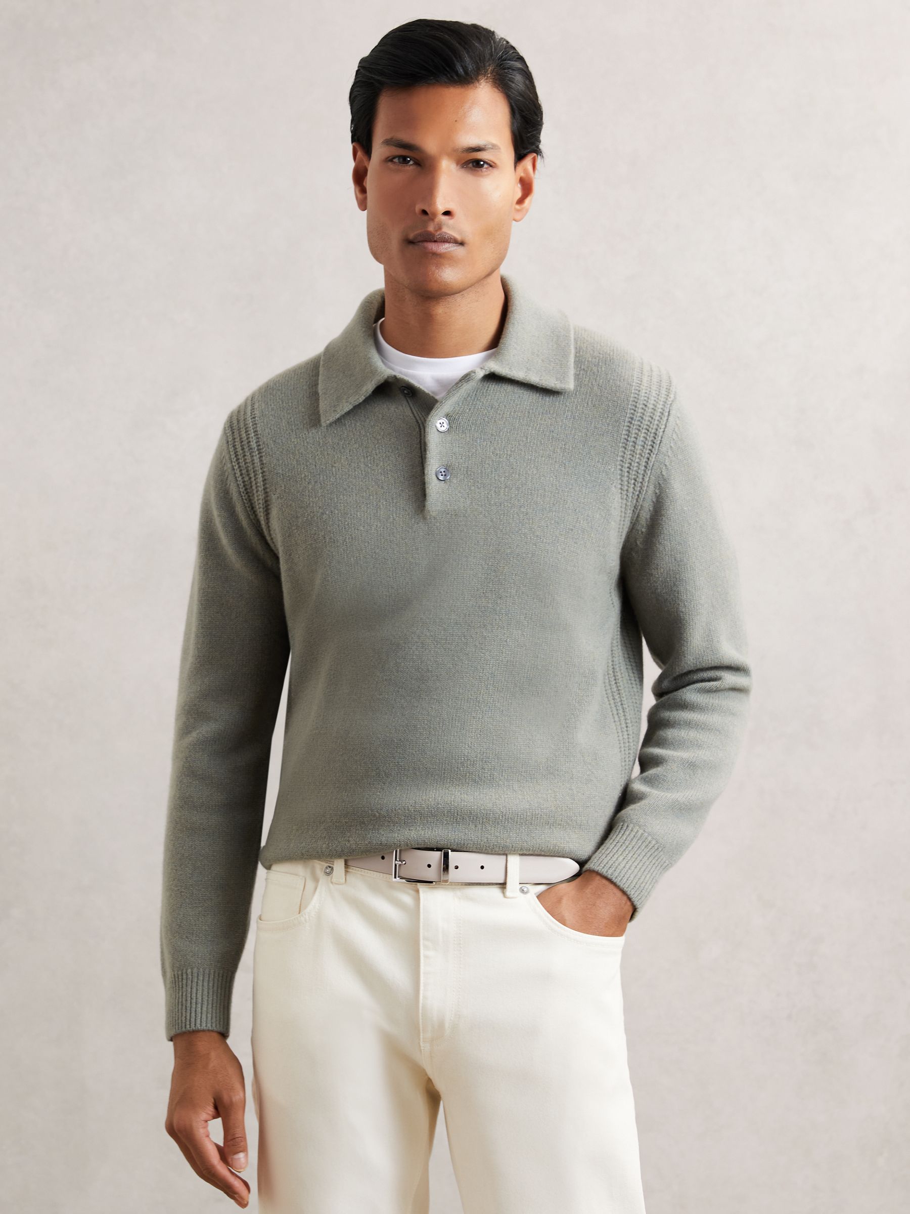 Reversible Leather Belt in Forest Green/Off White