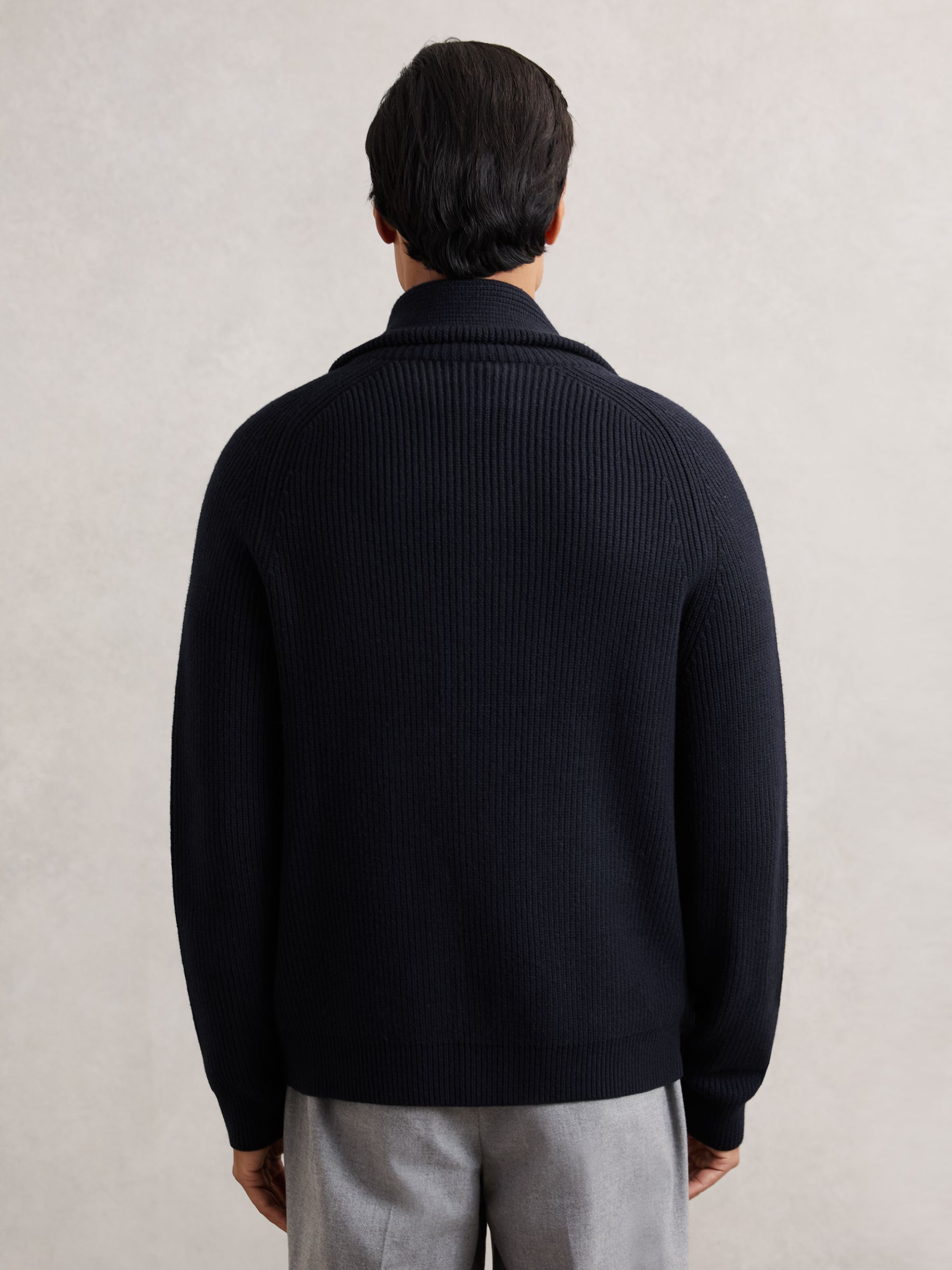 Shawl-Collar Cardigan With Wool in Navy