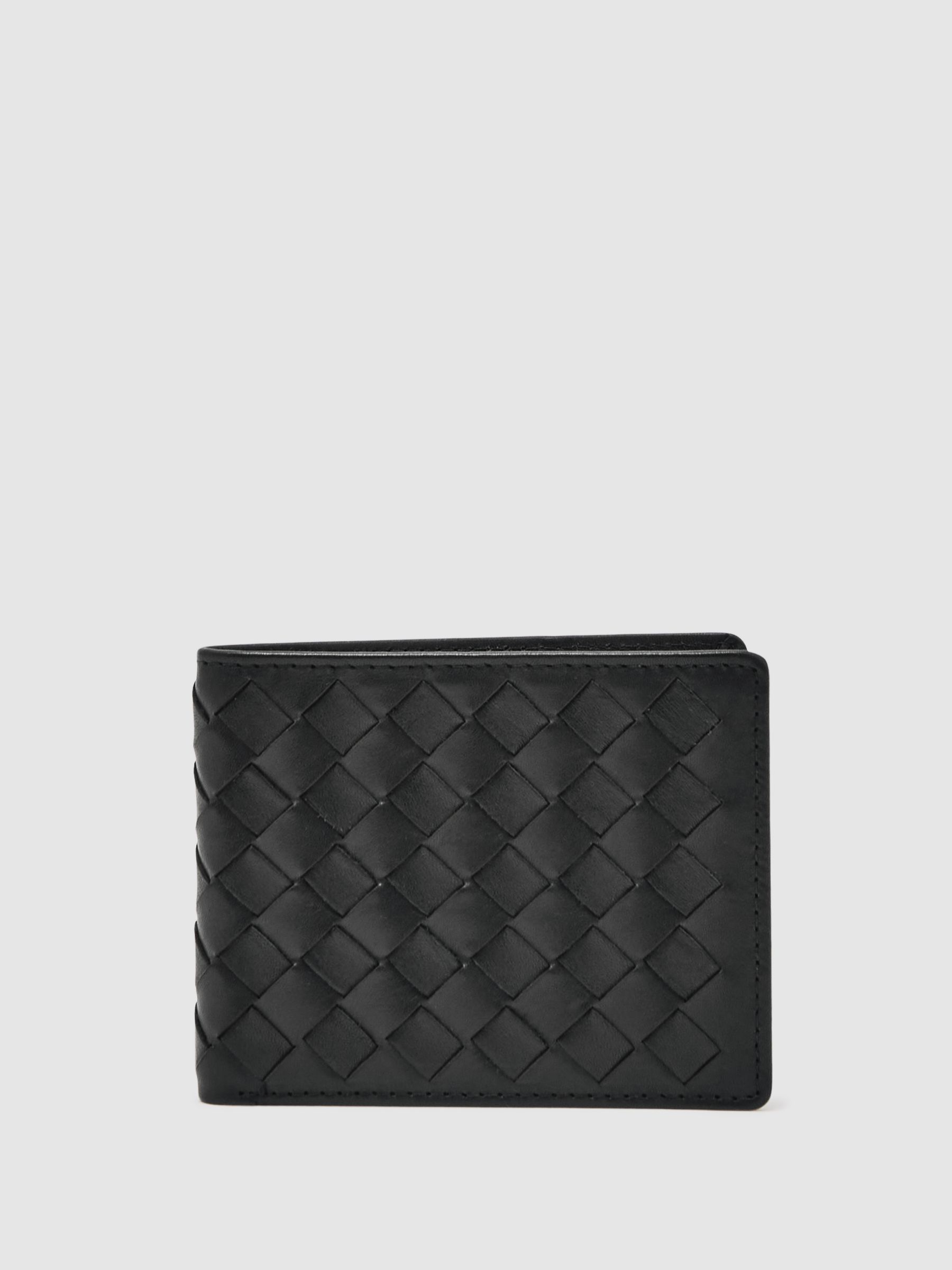 Leather Large Lattice-Effect Wallet in Dark Brown
