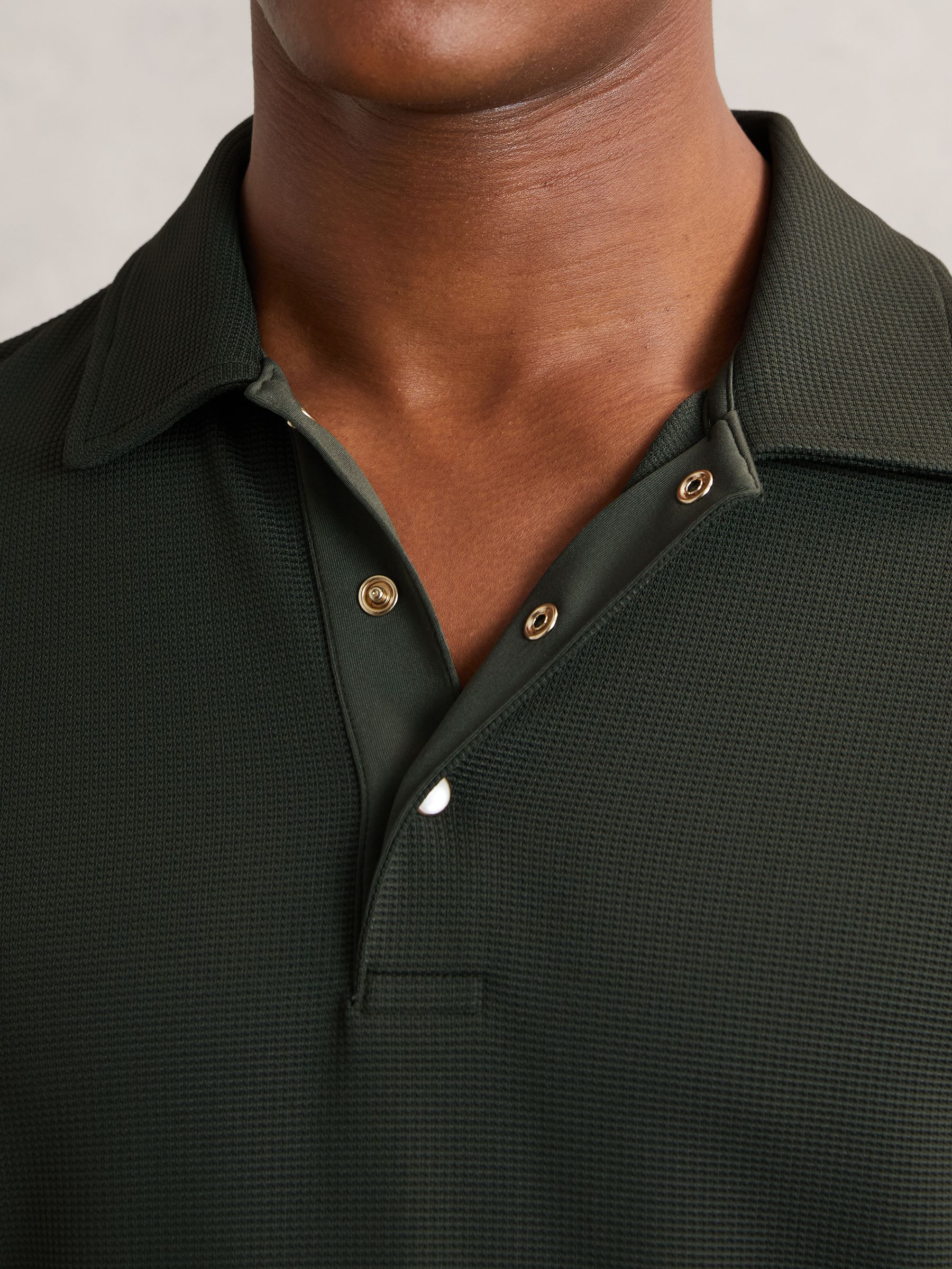 Textured Press-Stud Polo Shirt in Green