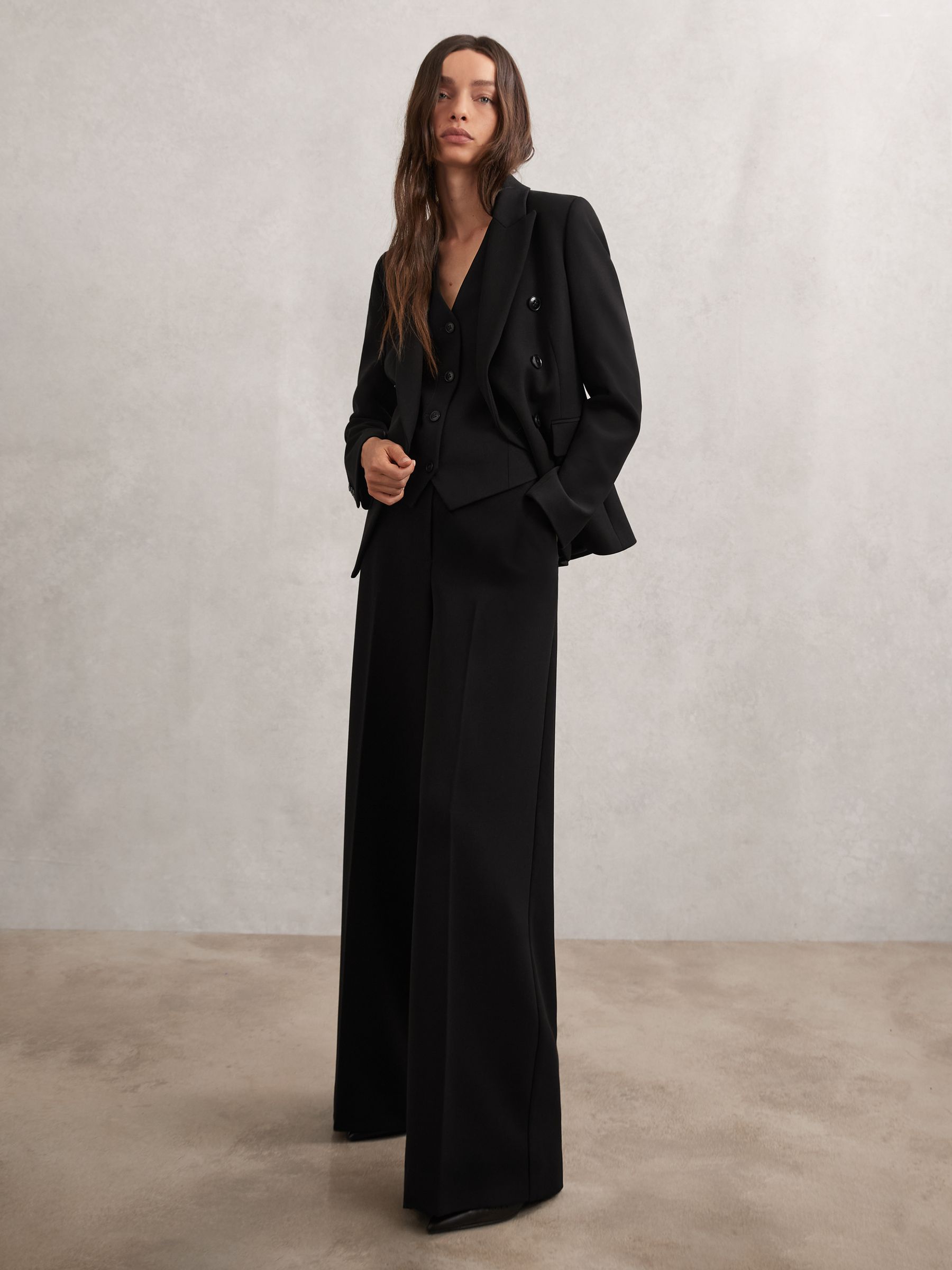 Petite Double-Breasted Suit Blazer in Black