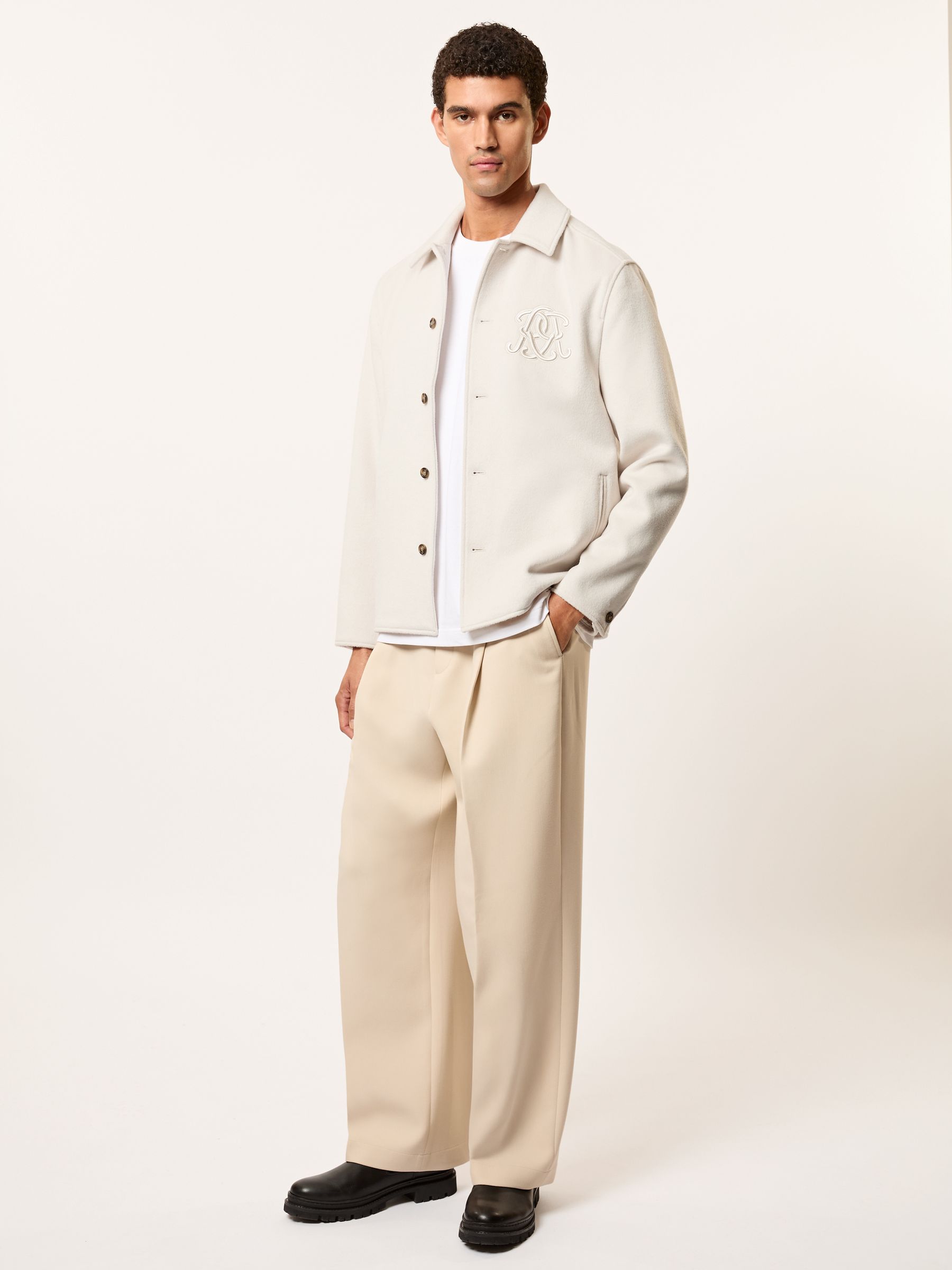 Monogram Wool-Blend Relaxed Overshirt in Ivory White