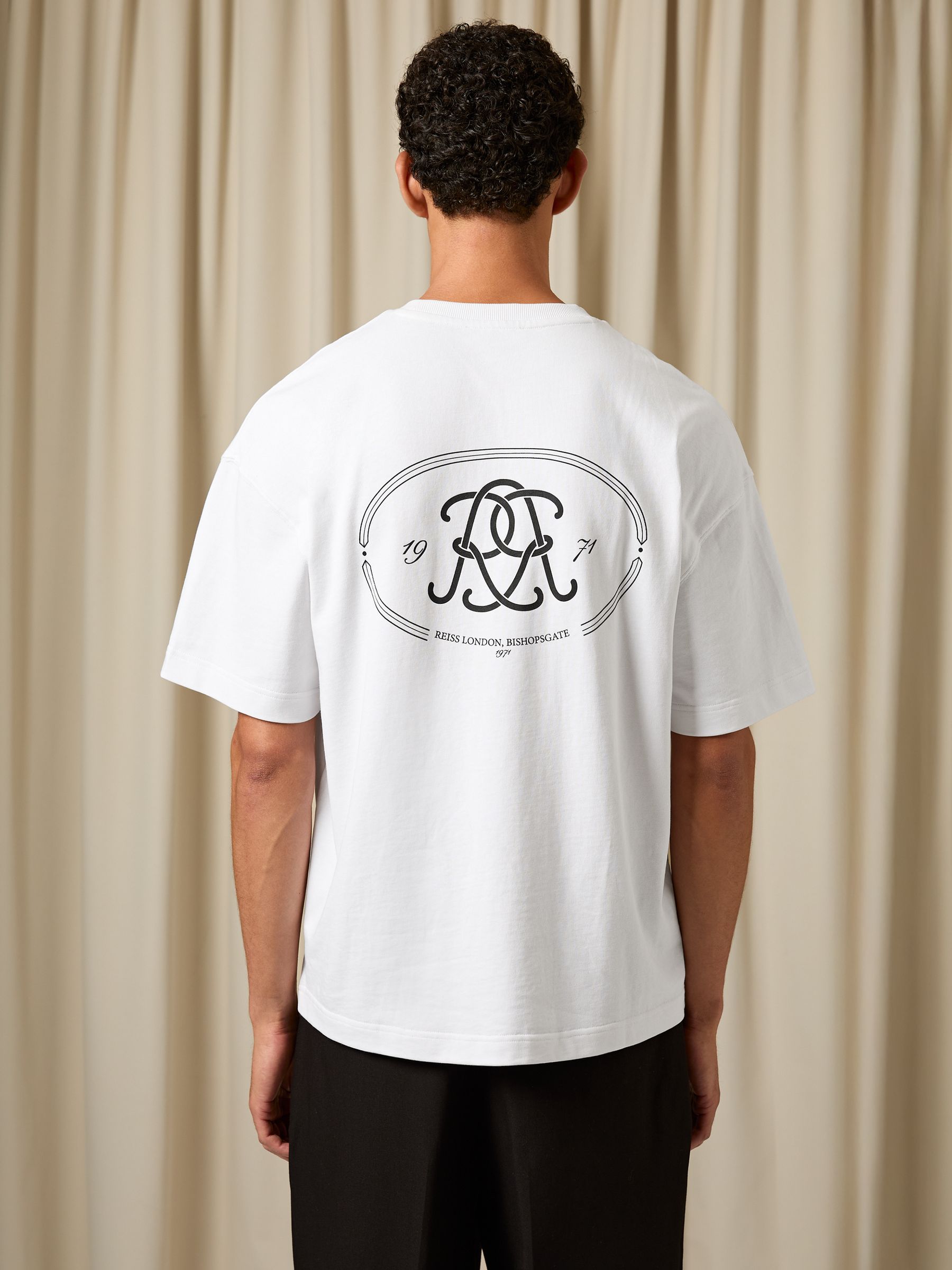 Monogram Print Cotton Oversized T-Shirt in White