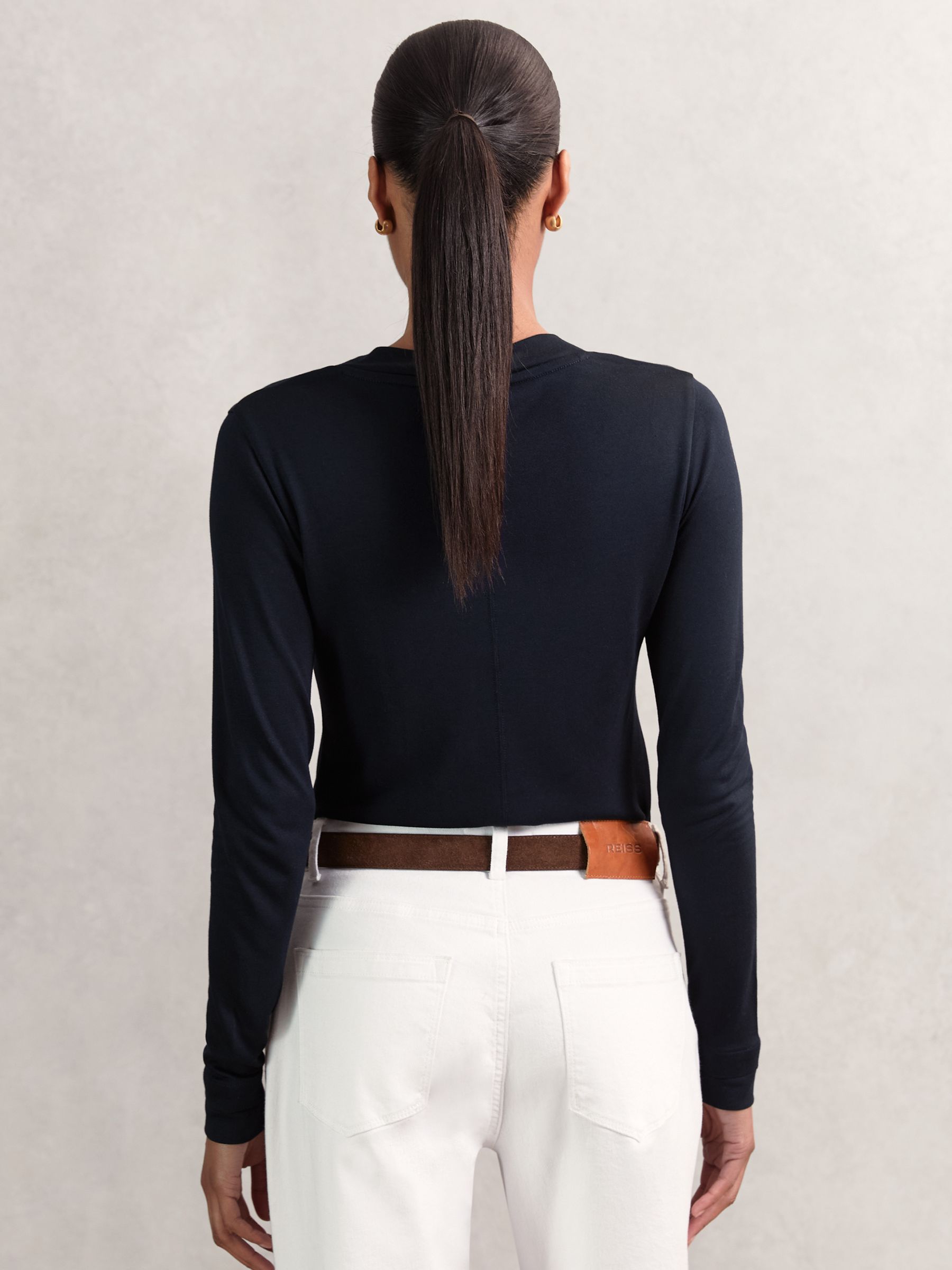 Jersey V-Neck Top in Navy