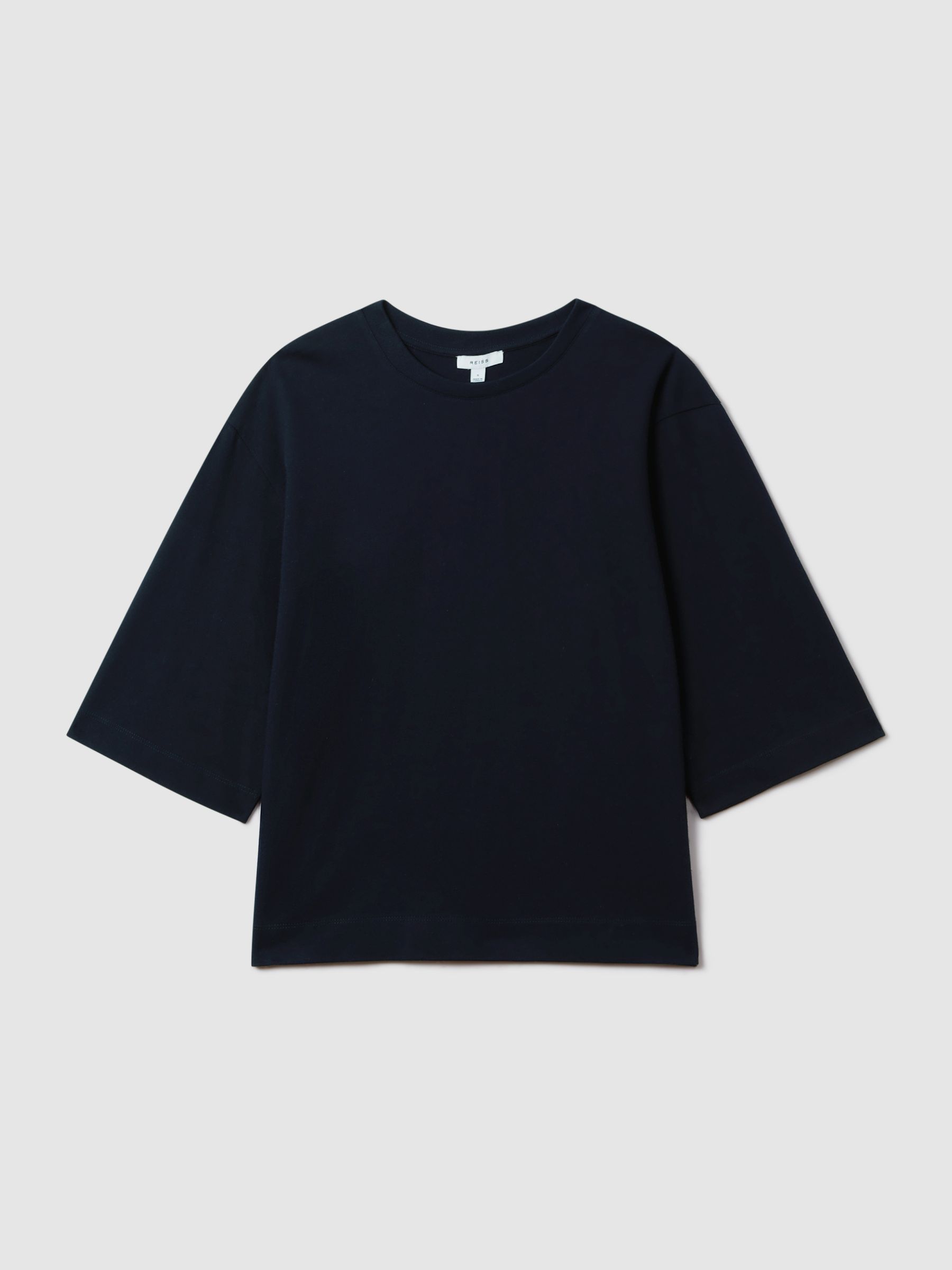 Oversized Cotton Crew Neck T-Shirt in Navy