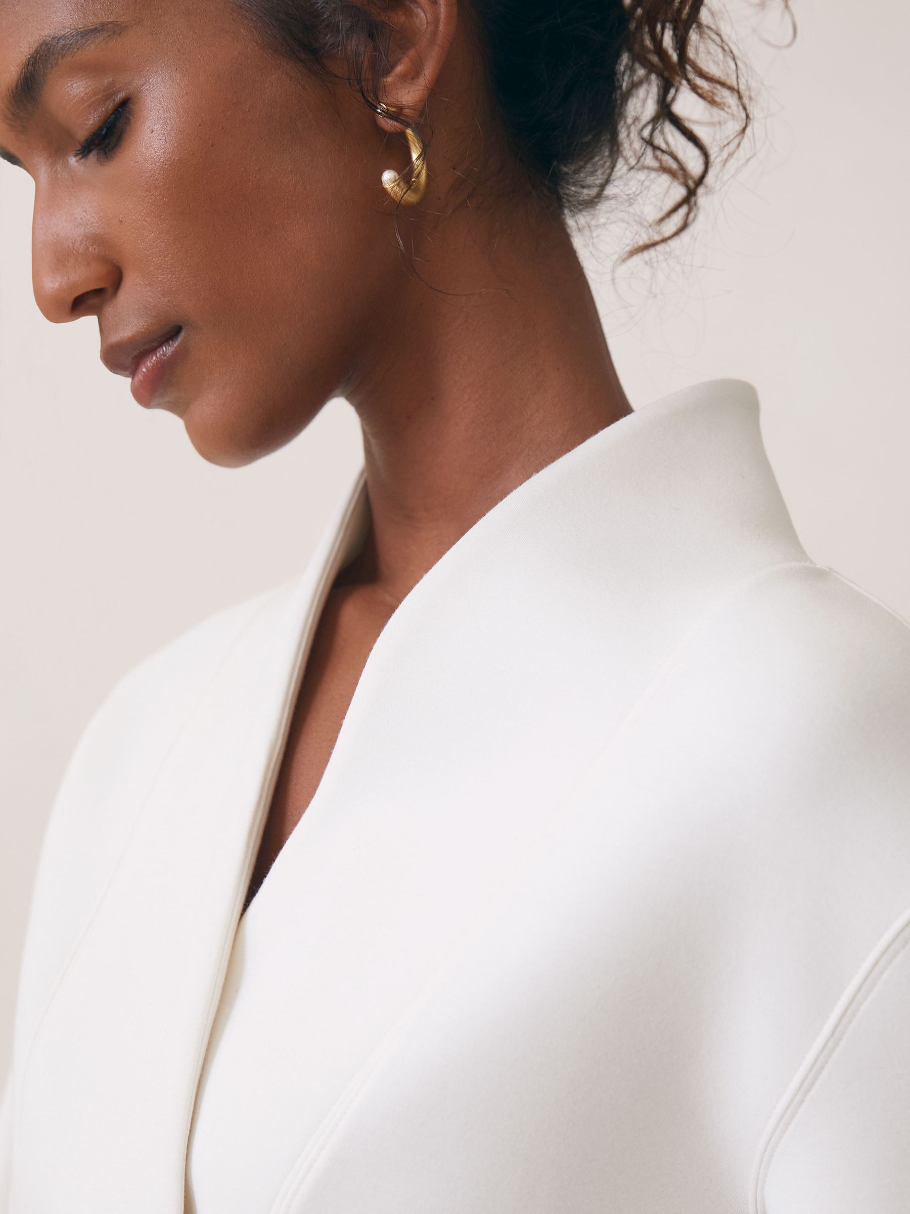 Interlock Shawl-Neck Sweatshirt with Modal in Ivory