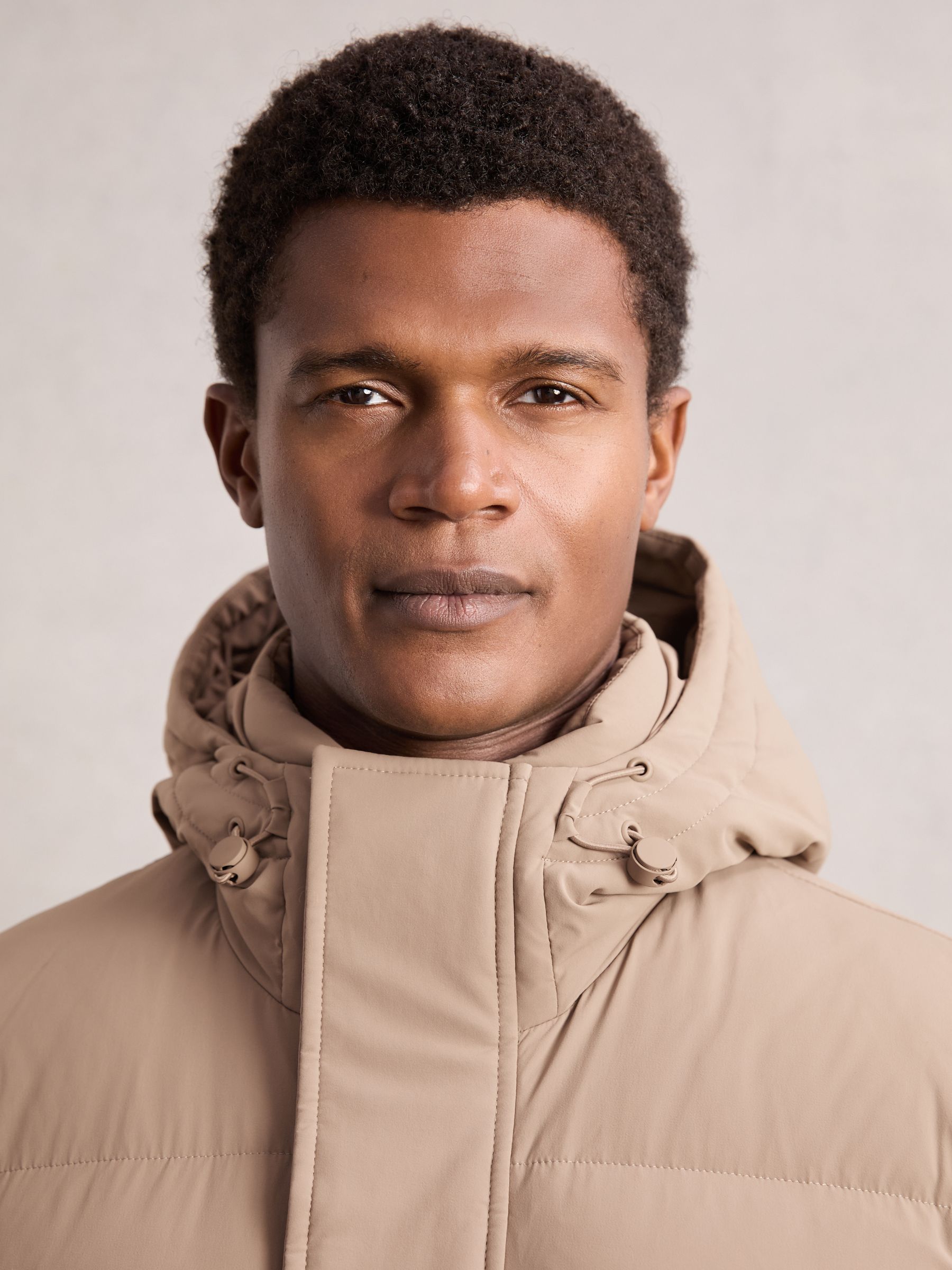 Longline Quilted Puffer Jacket in Light Camel Brown