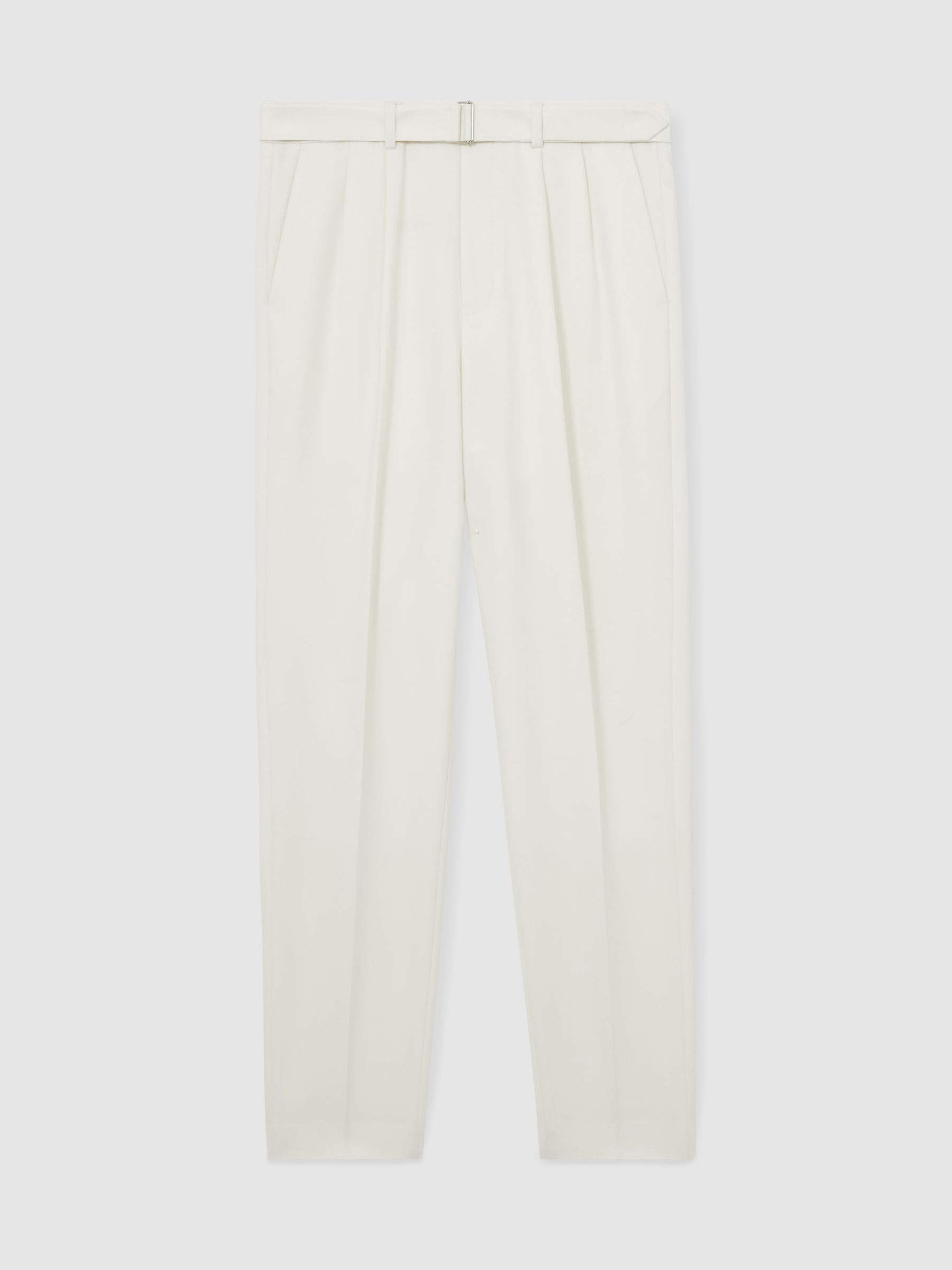 Wool-Blend Tailored-Fit Belted Trousers in White