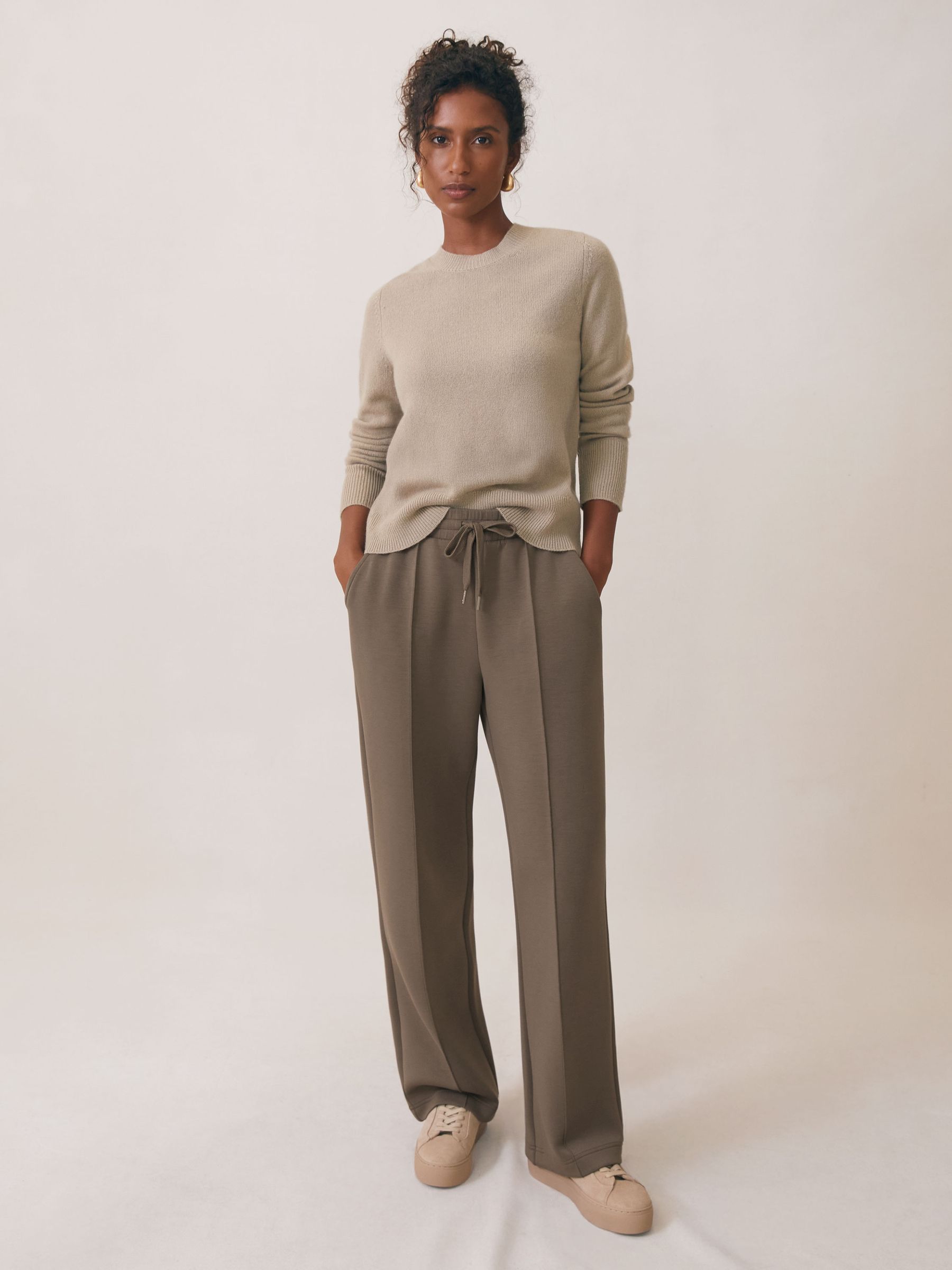 Petite Interlock Wide-Leg Joggers in Khaki Green