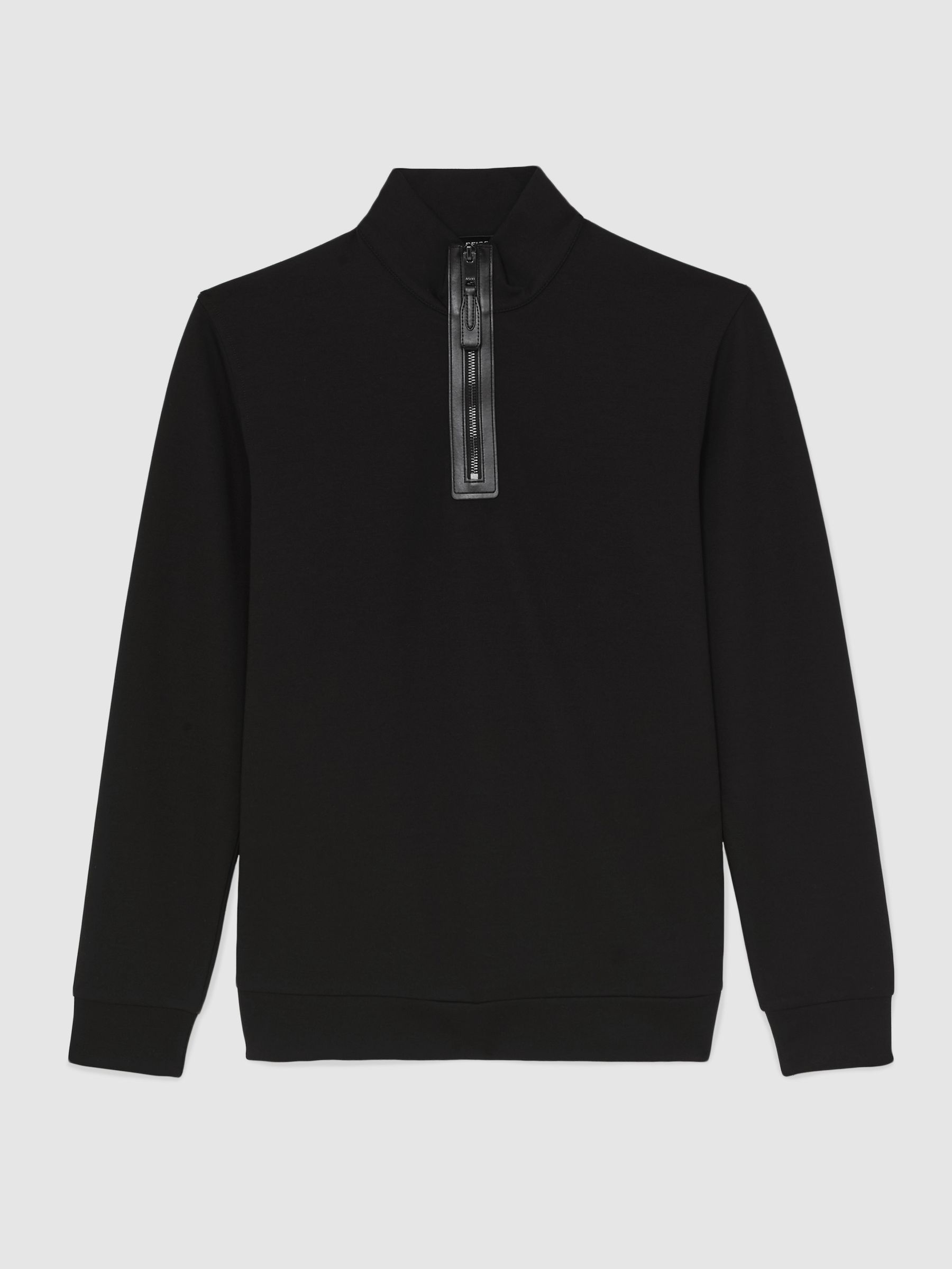 Interlock Half-Zip Sweatshirt with Trim in Black