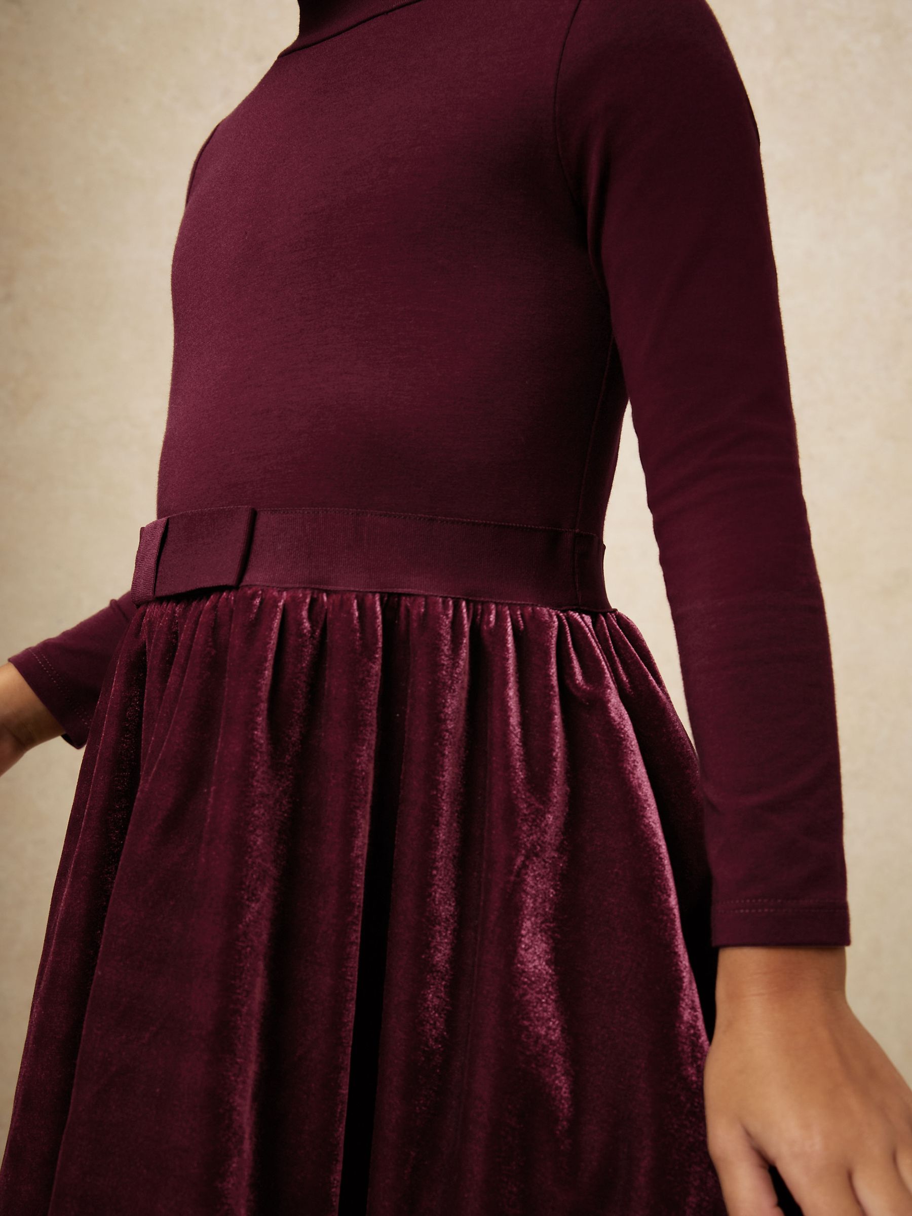 3-9 yrs Velvet-Skirt Jersey Skater Dress in Burgundy
