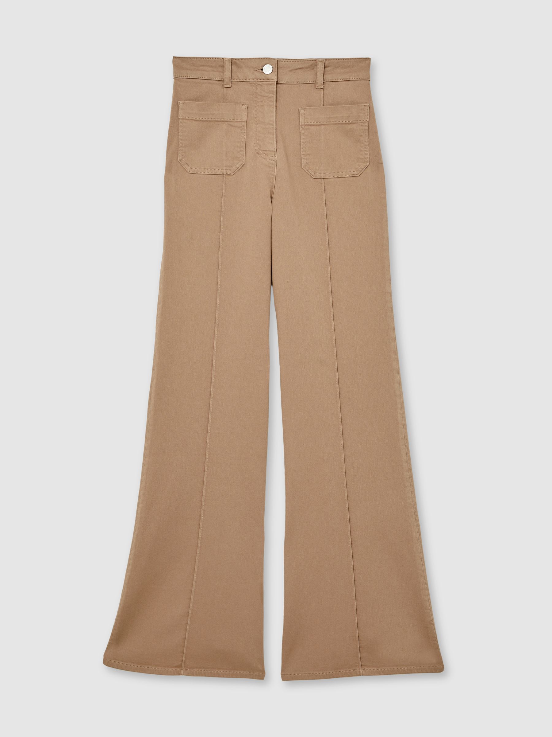 Petite Patch-Pocket Flared Jeans in Taupe Neutral