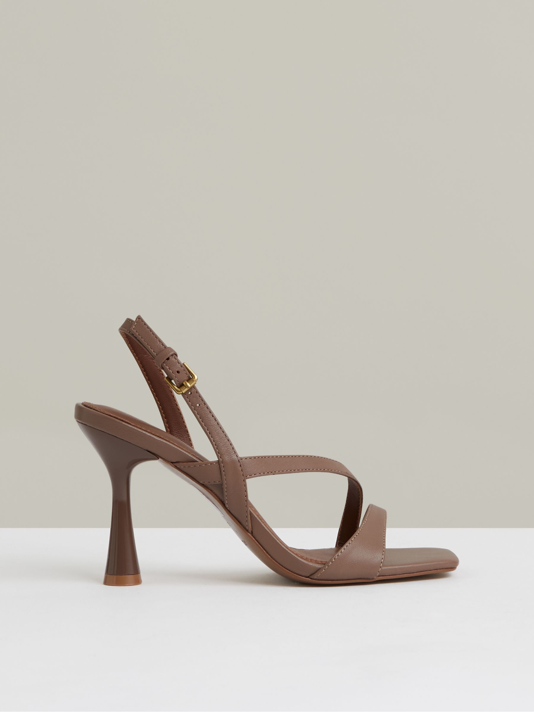 Leather Cross-Strap Heeled Sandals in Neutral