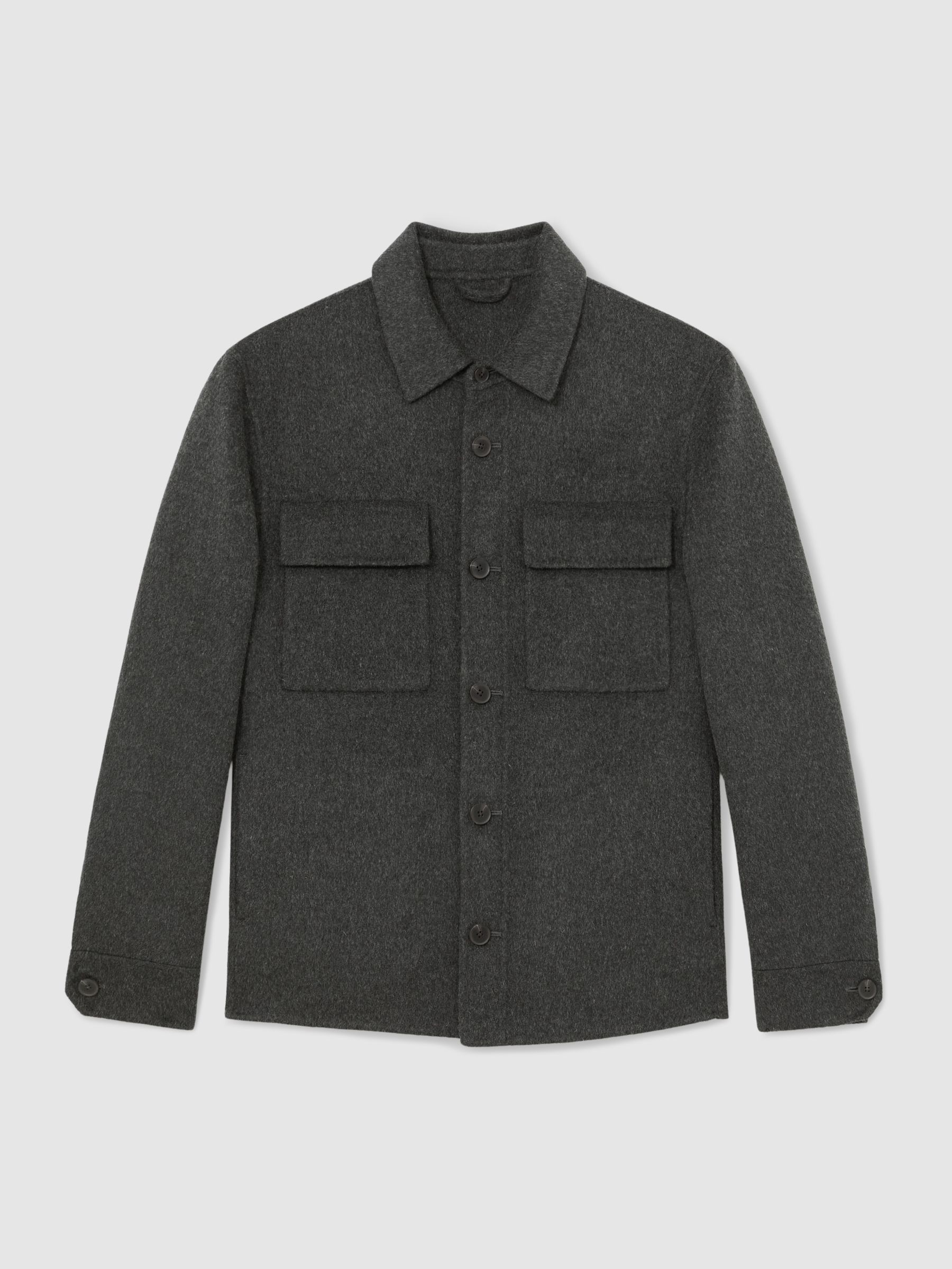 Wool-Blend Twin-Pocket Overshirt in Charcoal Grey