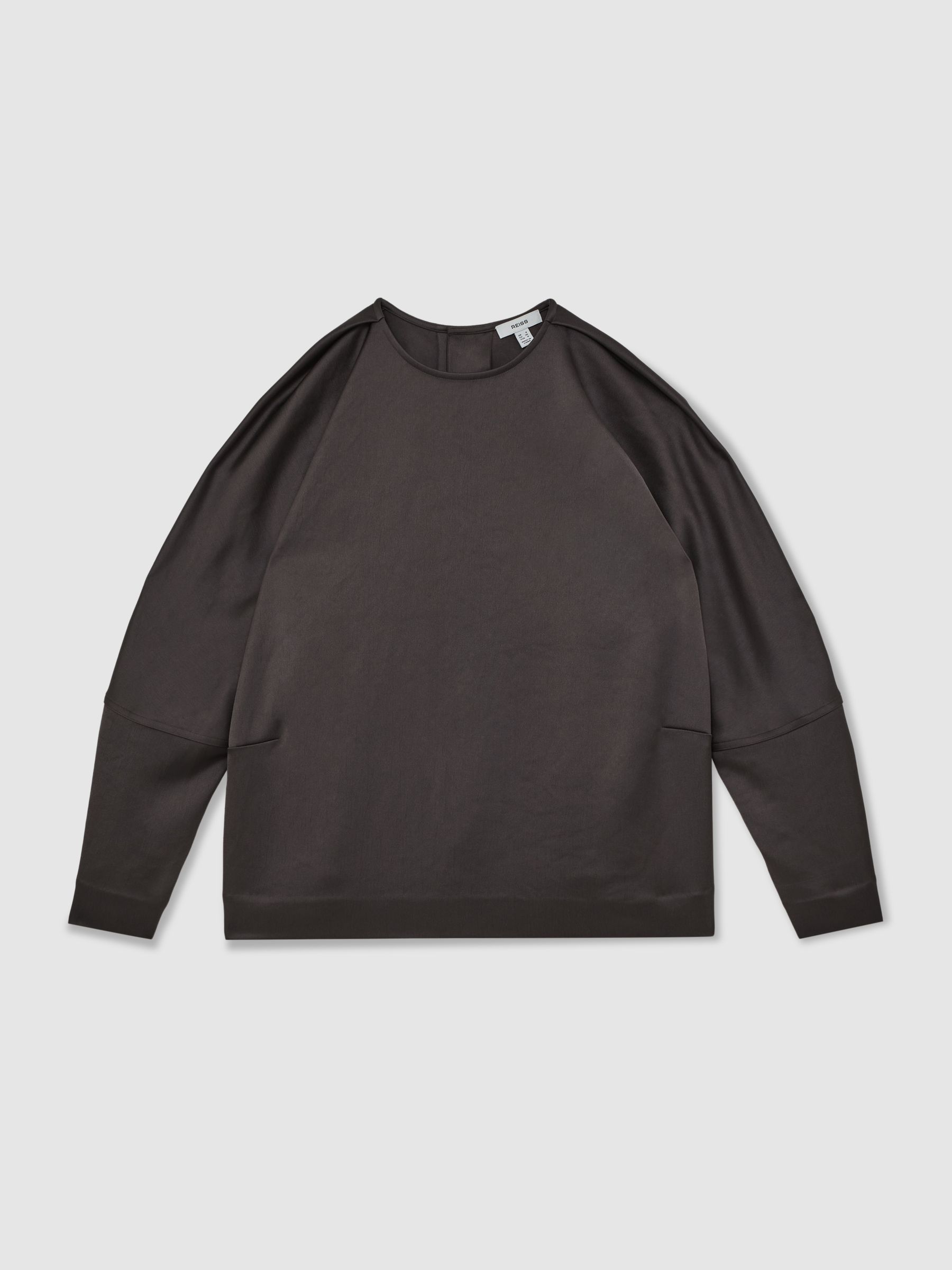 Satin Button-Back Long-Sleeve Top in Mauve