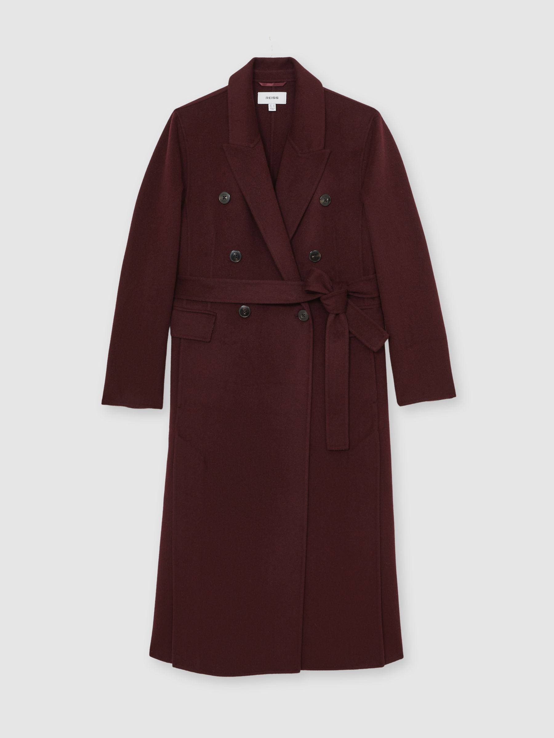 Petite Double-Breasted Blindseam Coat Wool-Blend in Burgundy