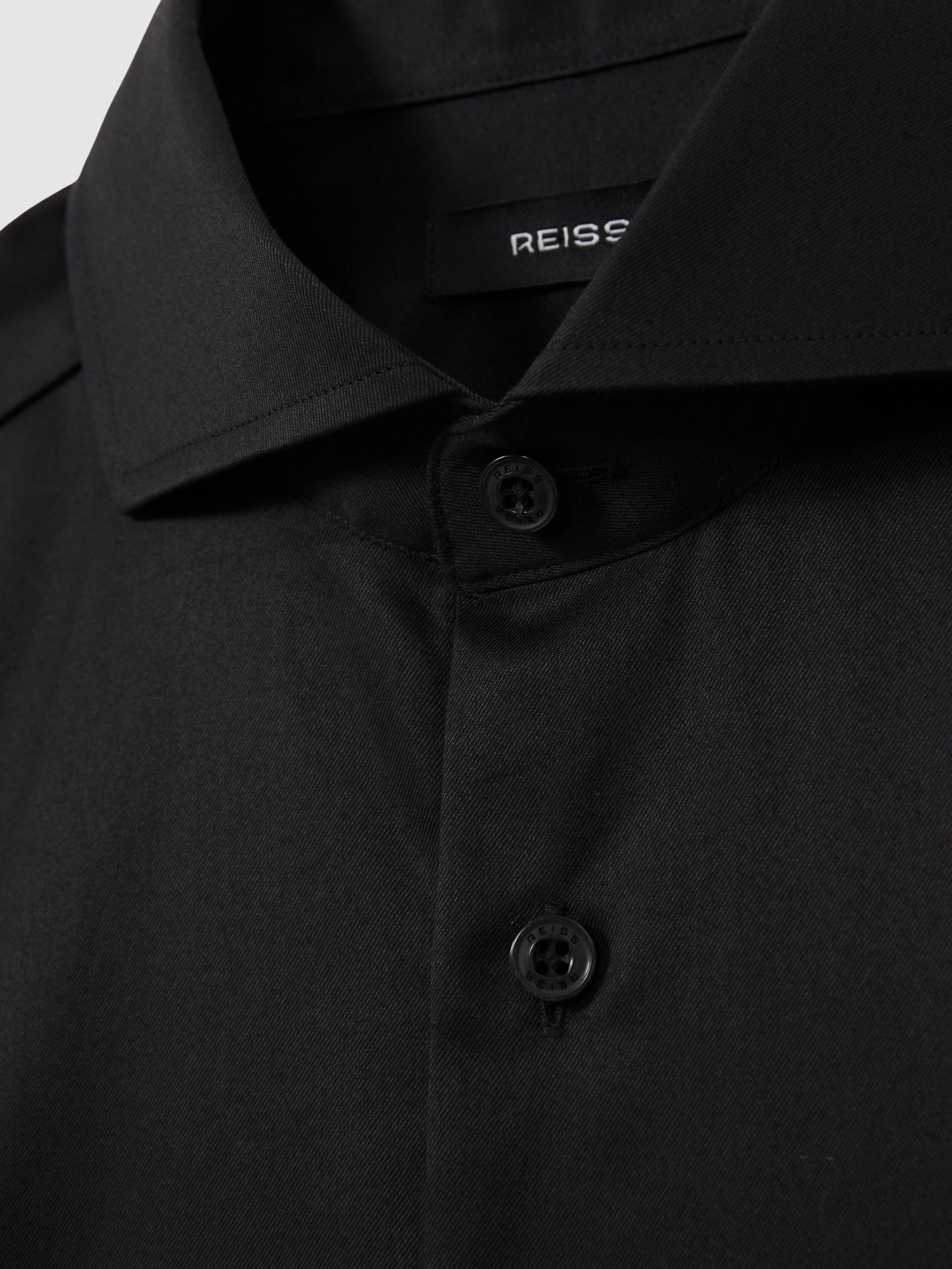Regular Fit Cotton Double-Cuff Shirt in Black