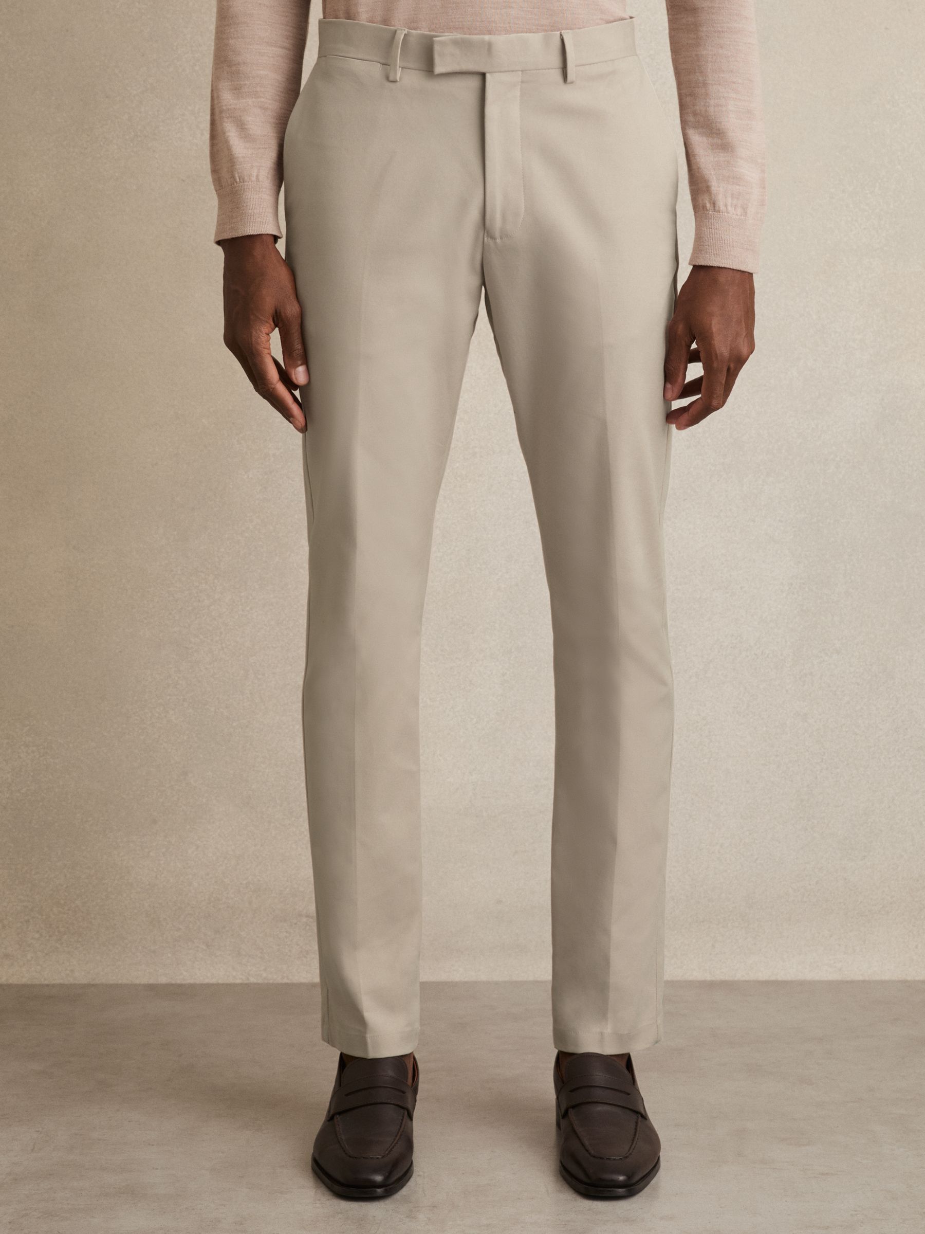 Slim Fit Cotton Blend Chinos in Stone
