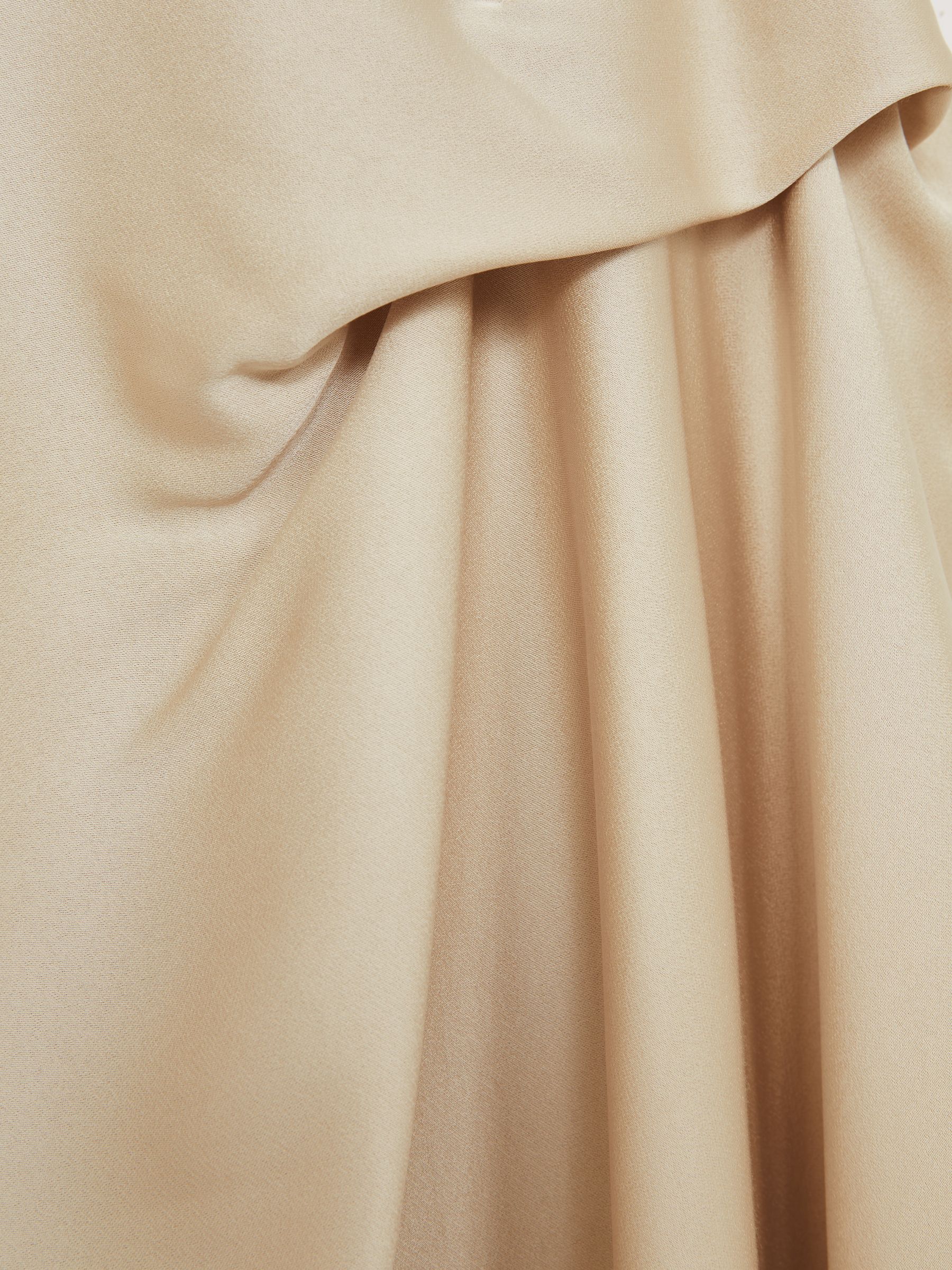 Satin Tuck-Detail Cape Midi Dress in Champagne Neutral