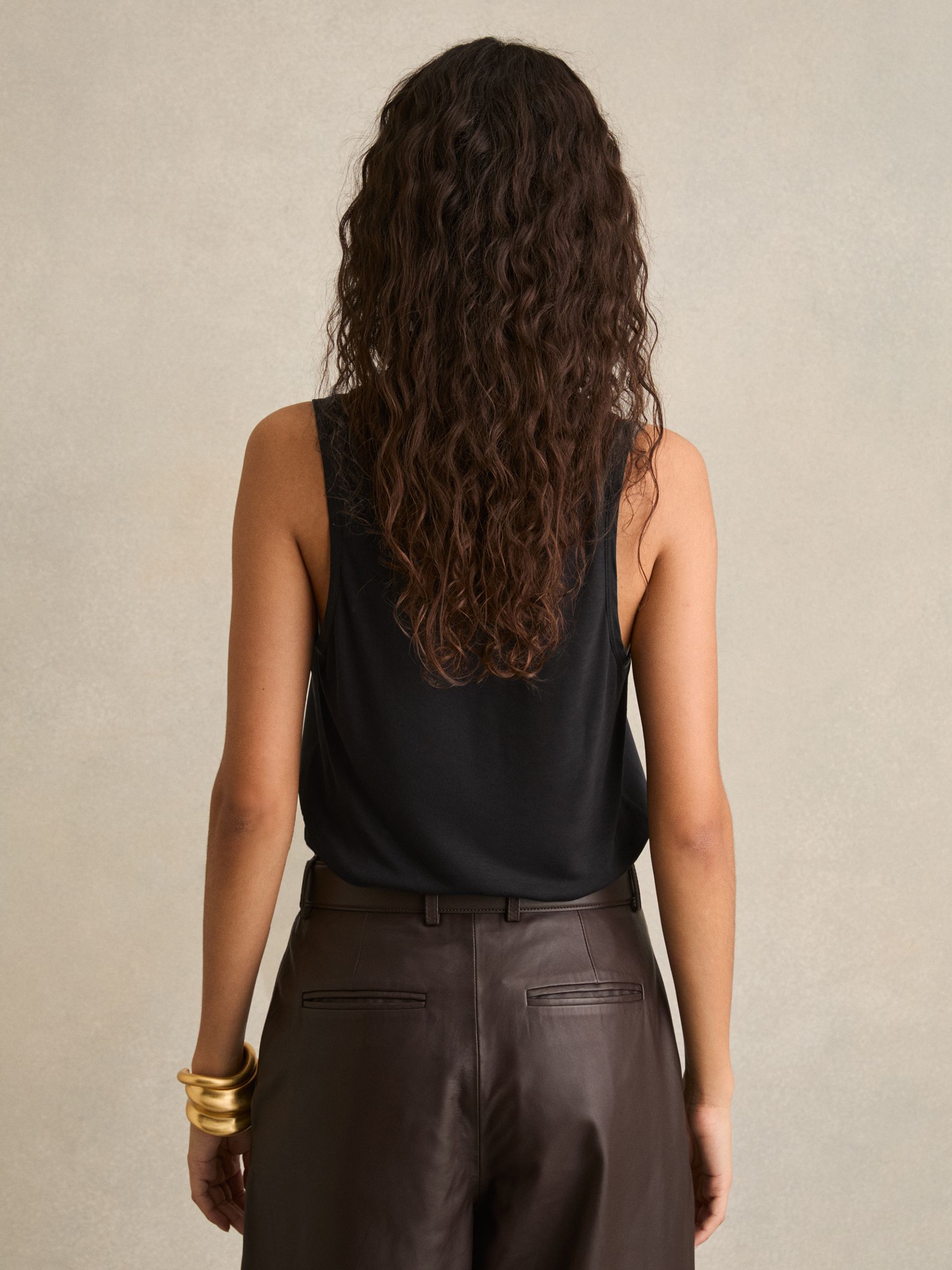 Silk-Front Cami Top in Black