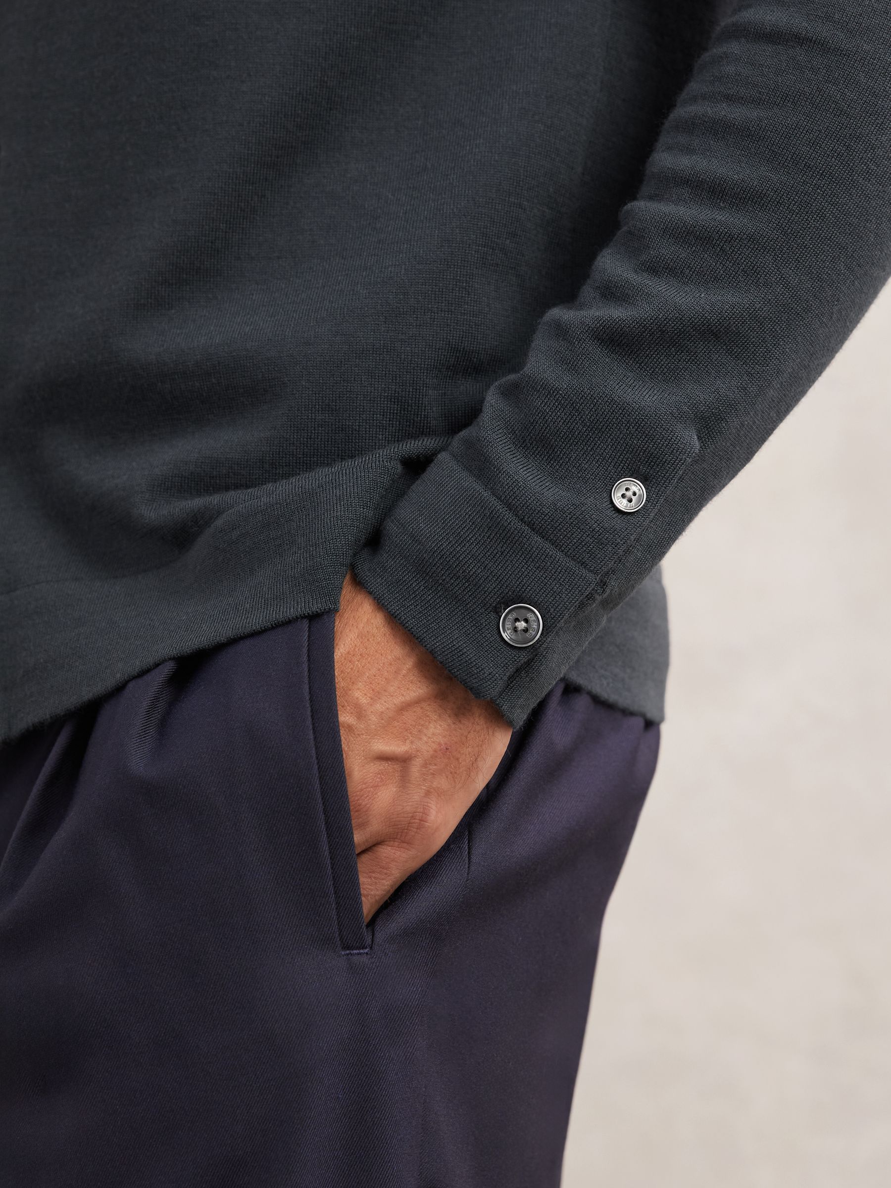 Merino Wool Button-Through Cardigan in Bottle Green