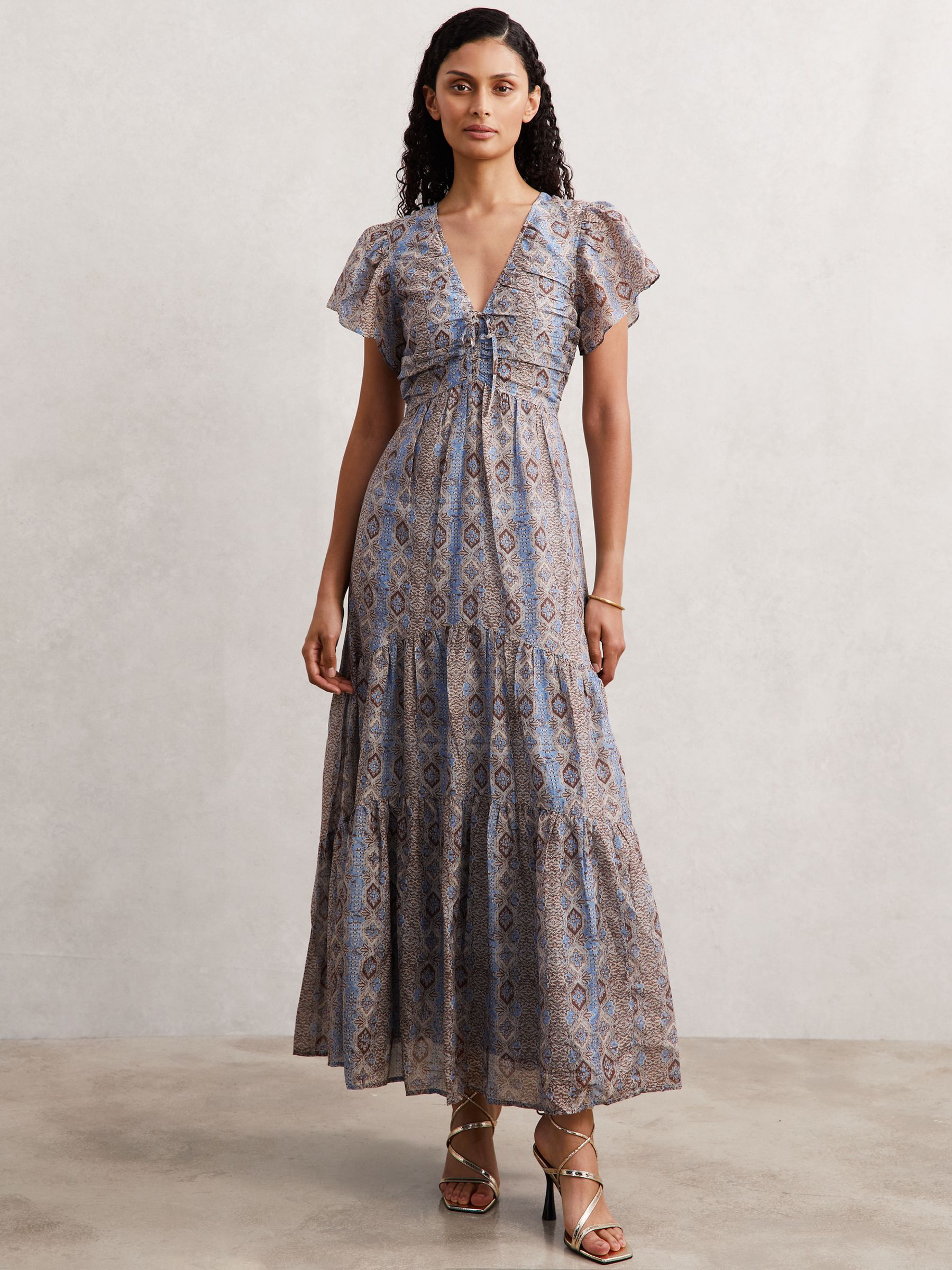 Paige Cotton-Silk Floral-Print Dress in Navy Print