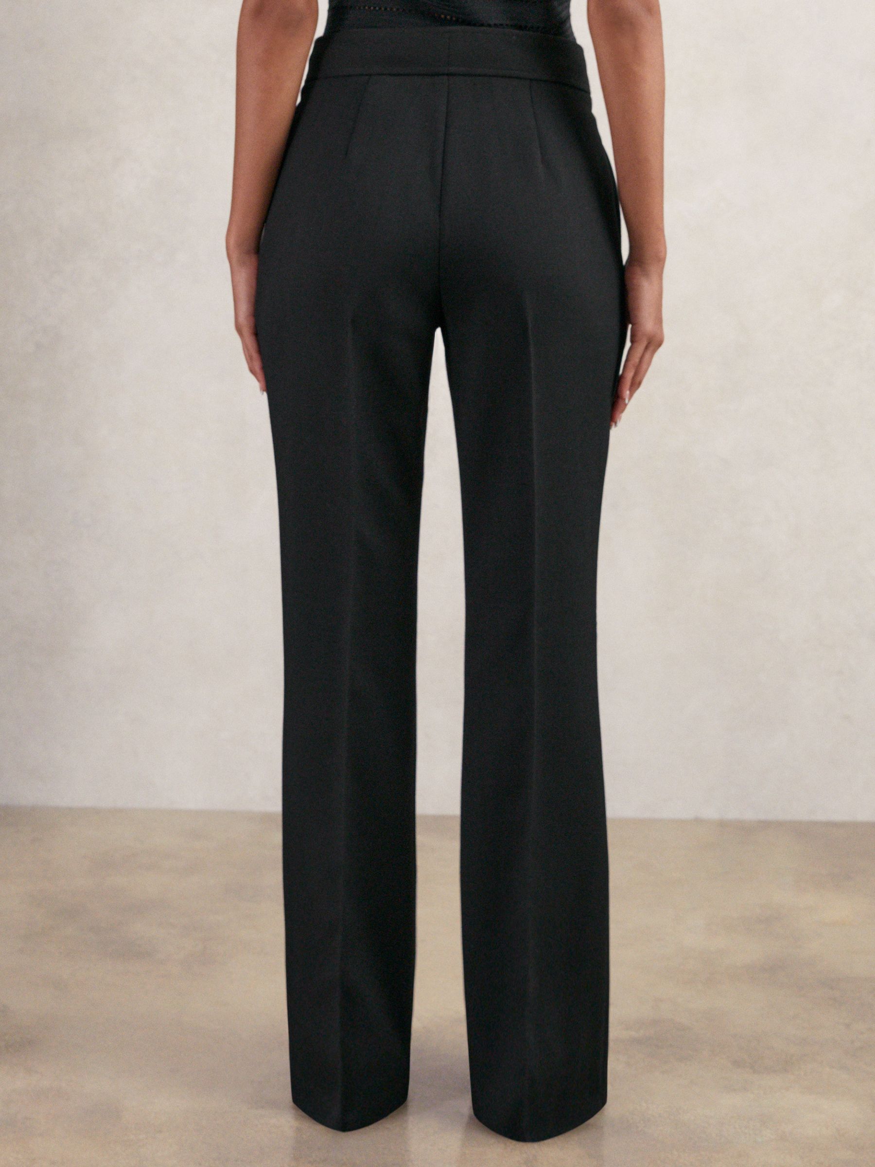 Twill Button-Tab Flared Trousers With Wool in Black