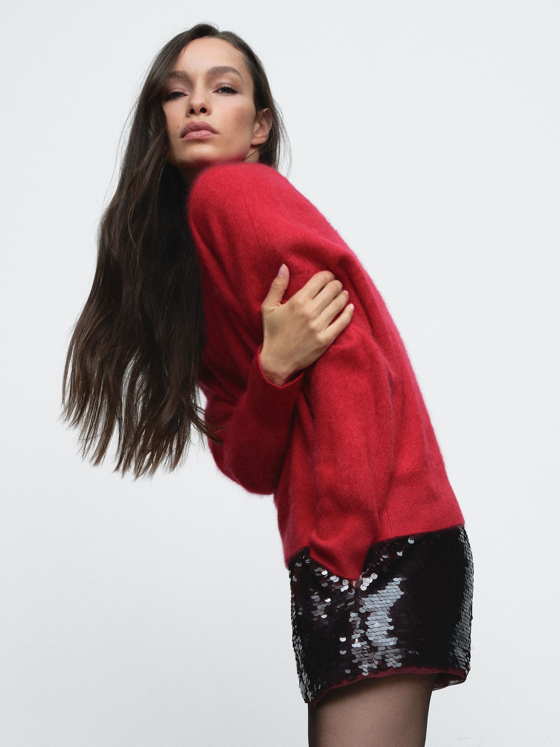 Brushed Cashmere Crew Neck Jumper in Red