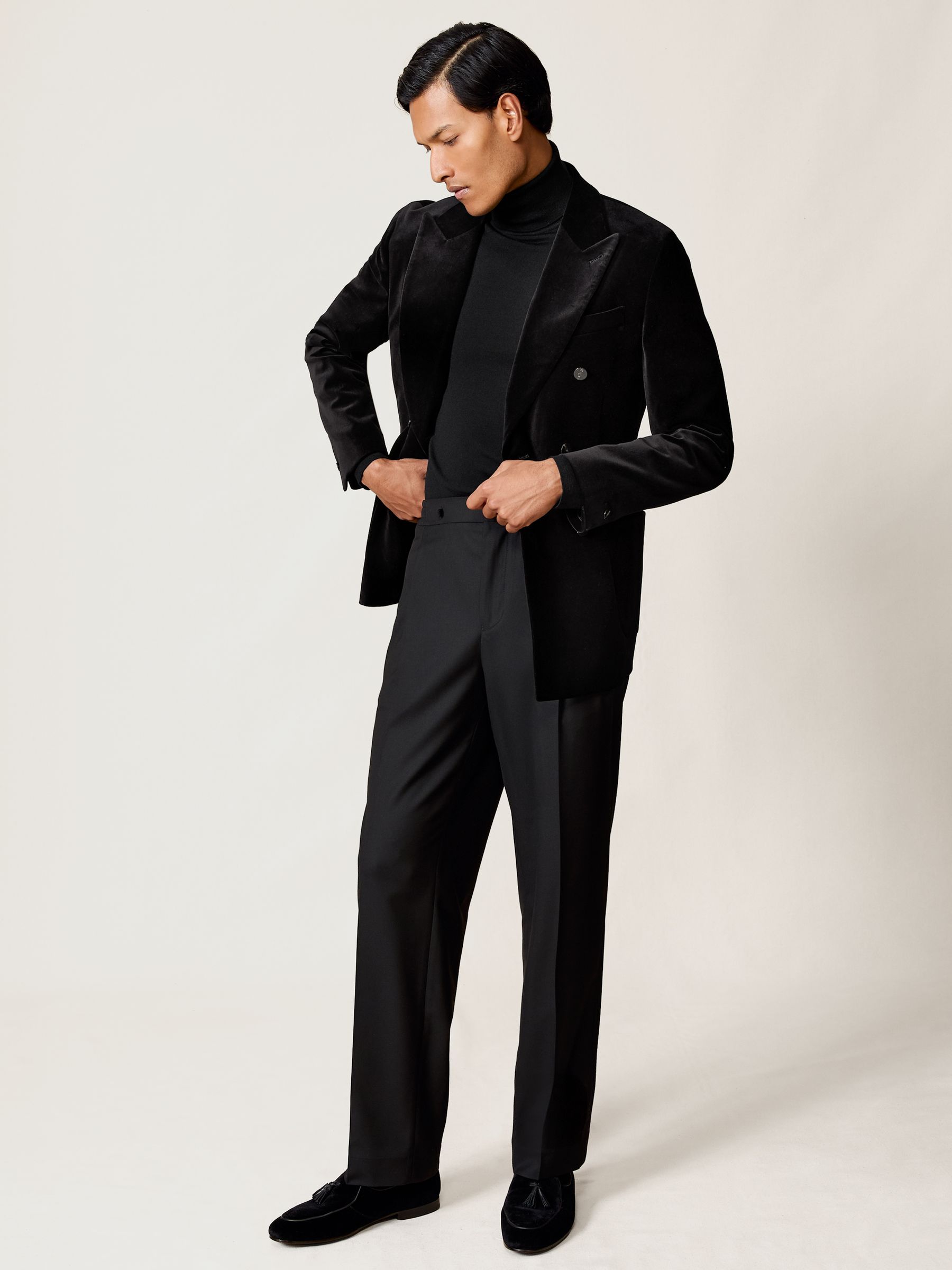 Double-Breasted Velvet Blazer Slim-Fit in Black