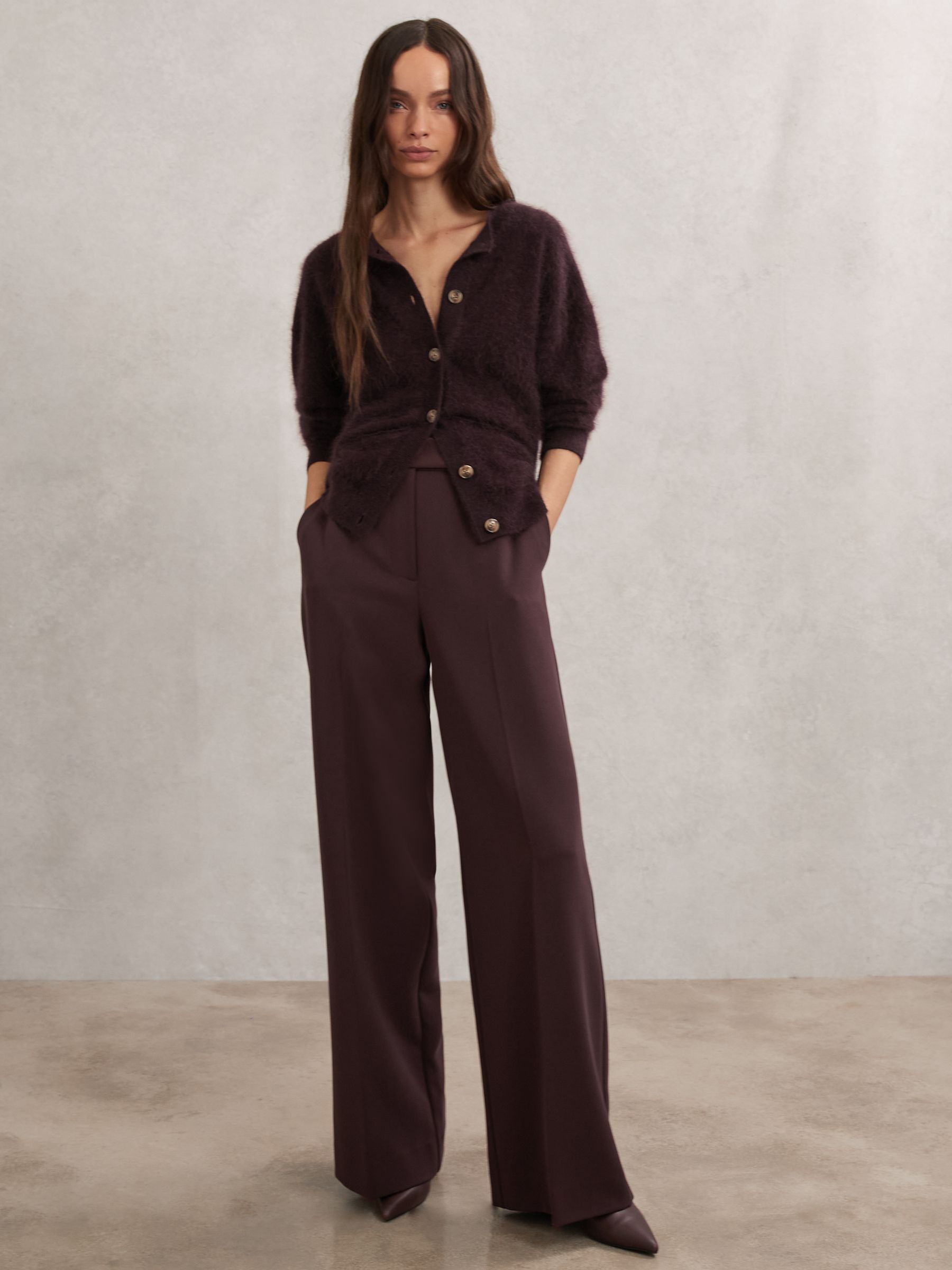 100% Brushed Cashmere Cardigan in Burgundy