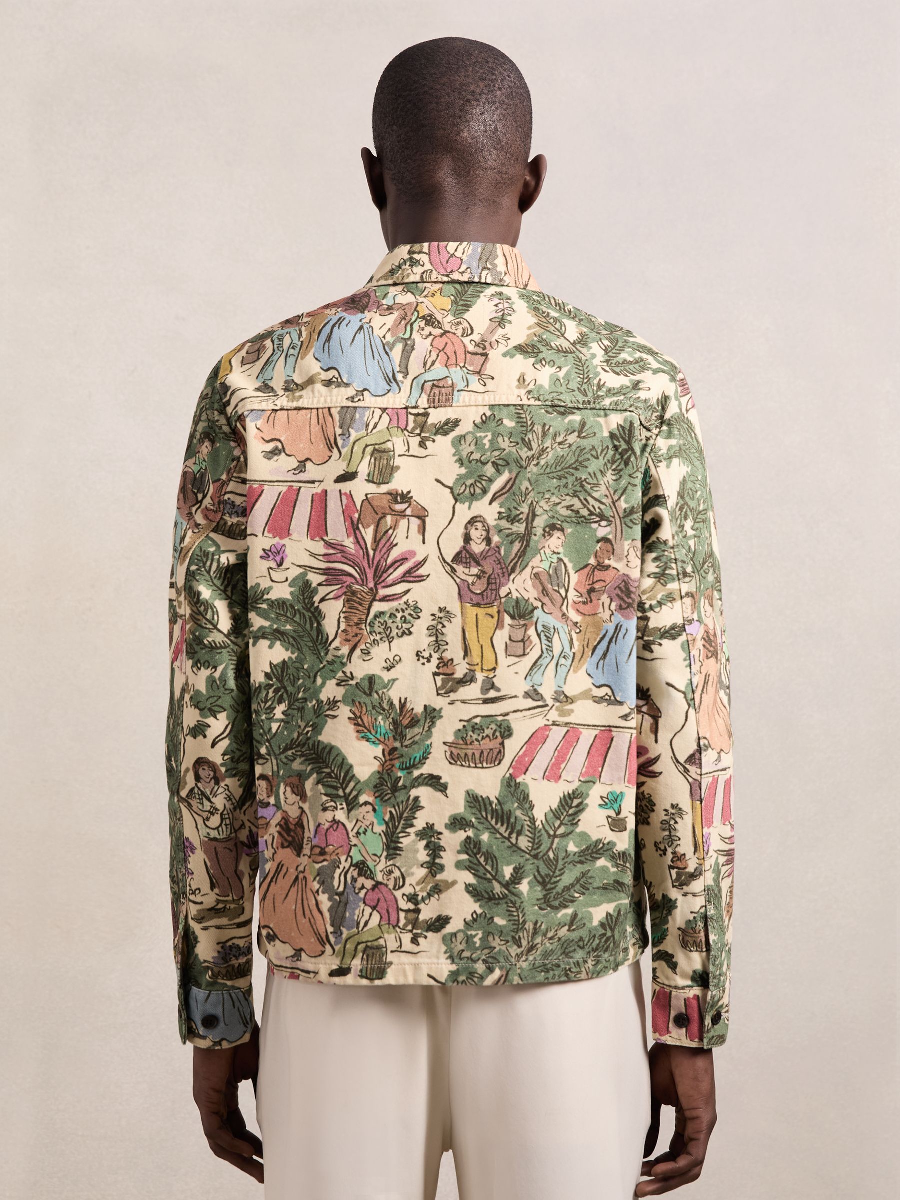 Les Deux Cotton Printed Worker Jacket in Oil Green