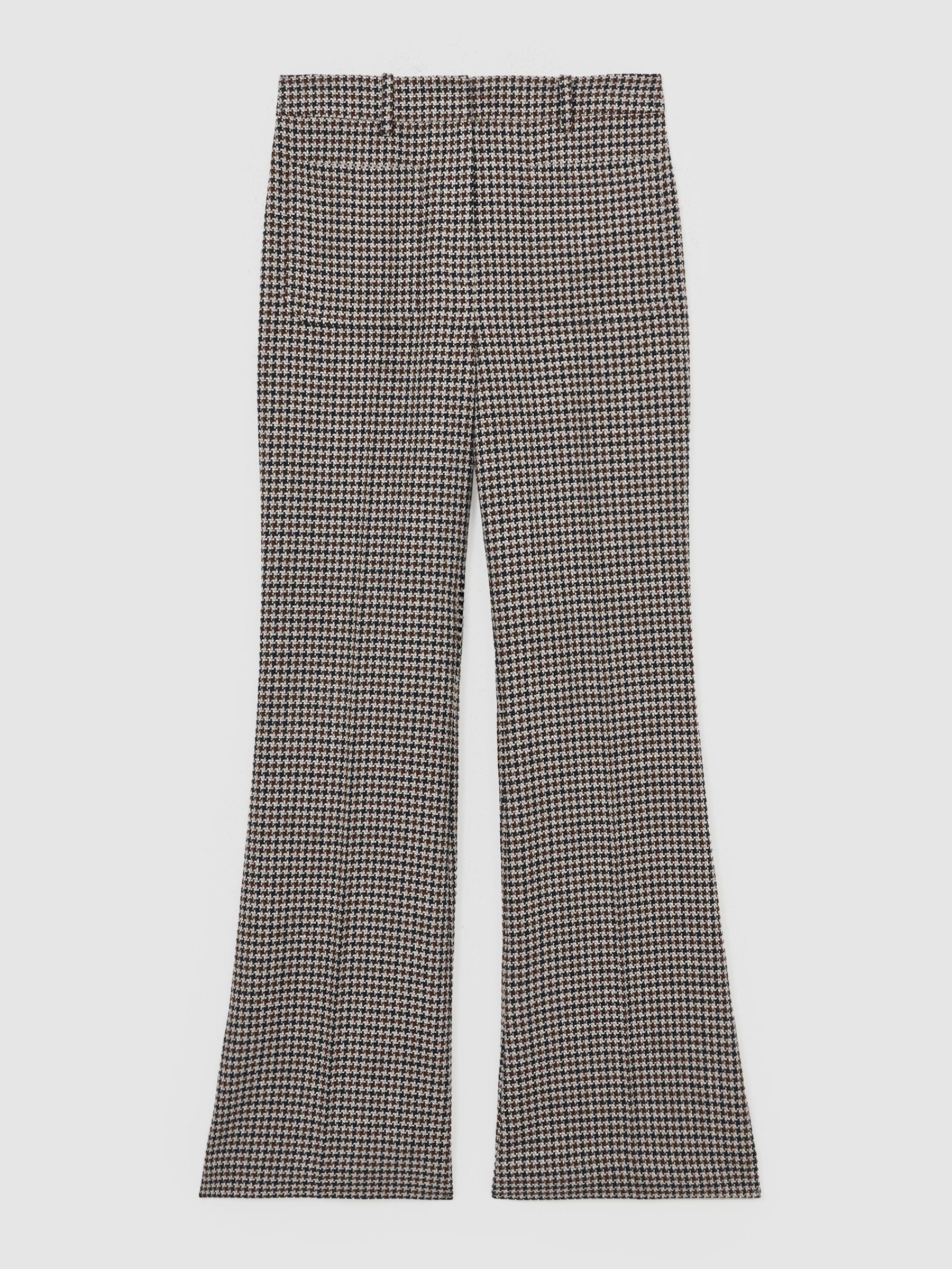 Petite Cotton-Linen Check Flared Trousers in Navy Neutral Check