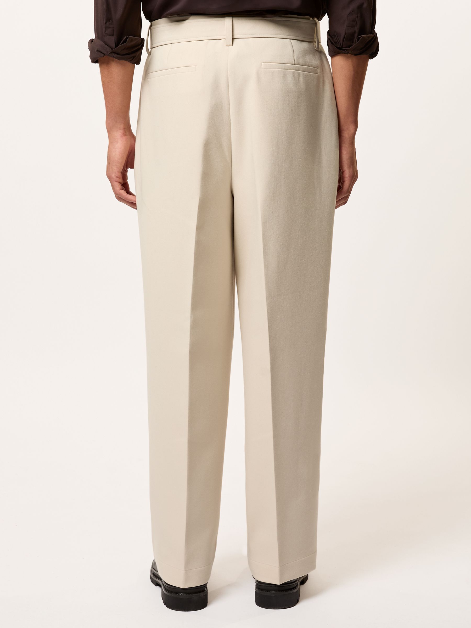 Monogram Relaxed-Fit Belted Trousers in Stone
