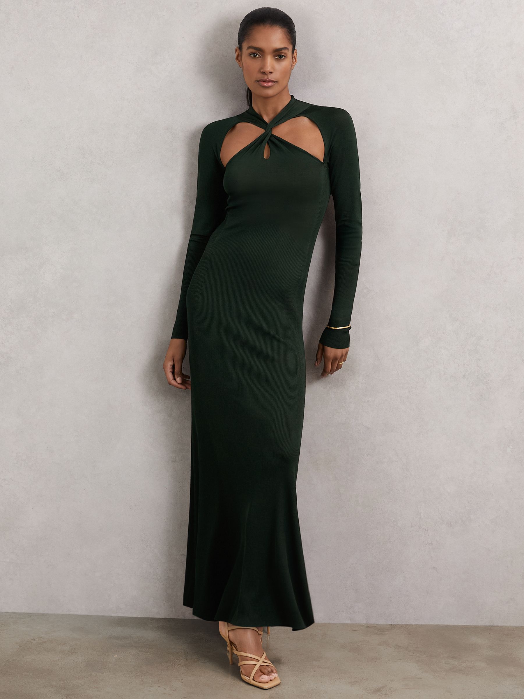 Cut-Out Knitted Maxi Dress in Dark Green