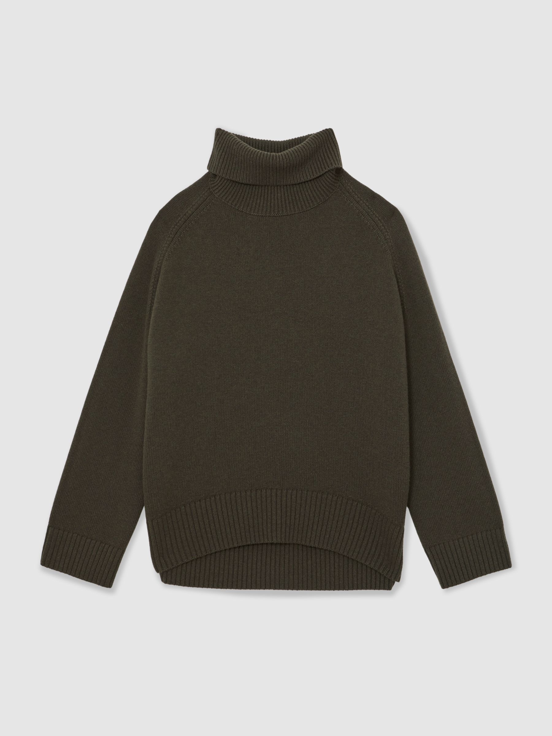 Wool-Cashmere Roll-Neck Jumper in Khaki Green