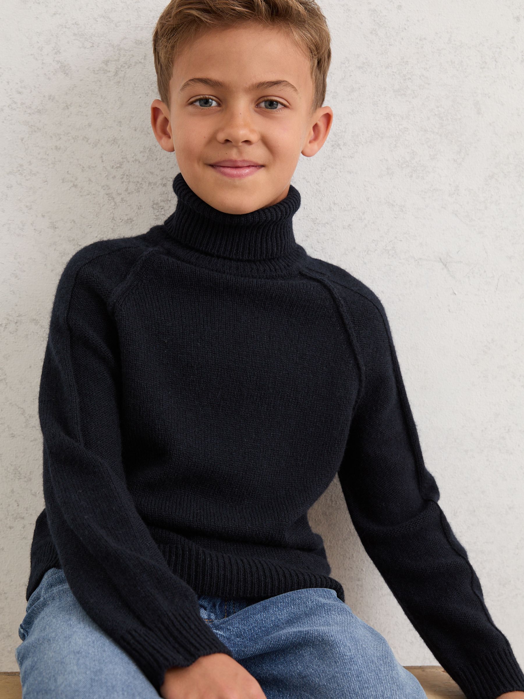 13-14 yrs Wool-Cashmere Roll-Neck Jumper in Navy
