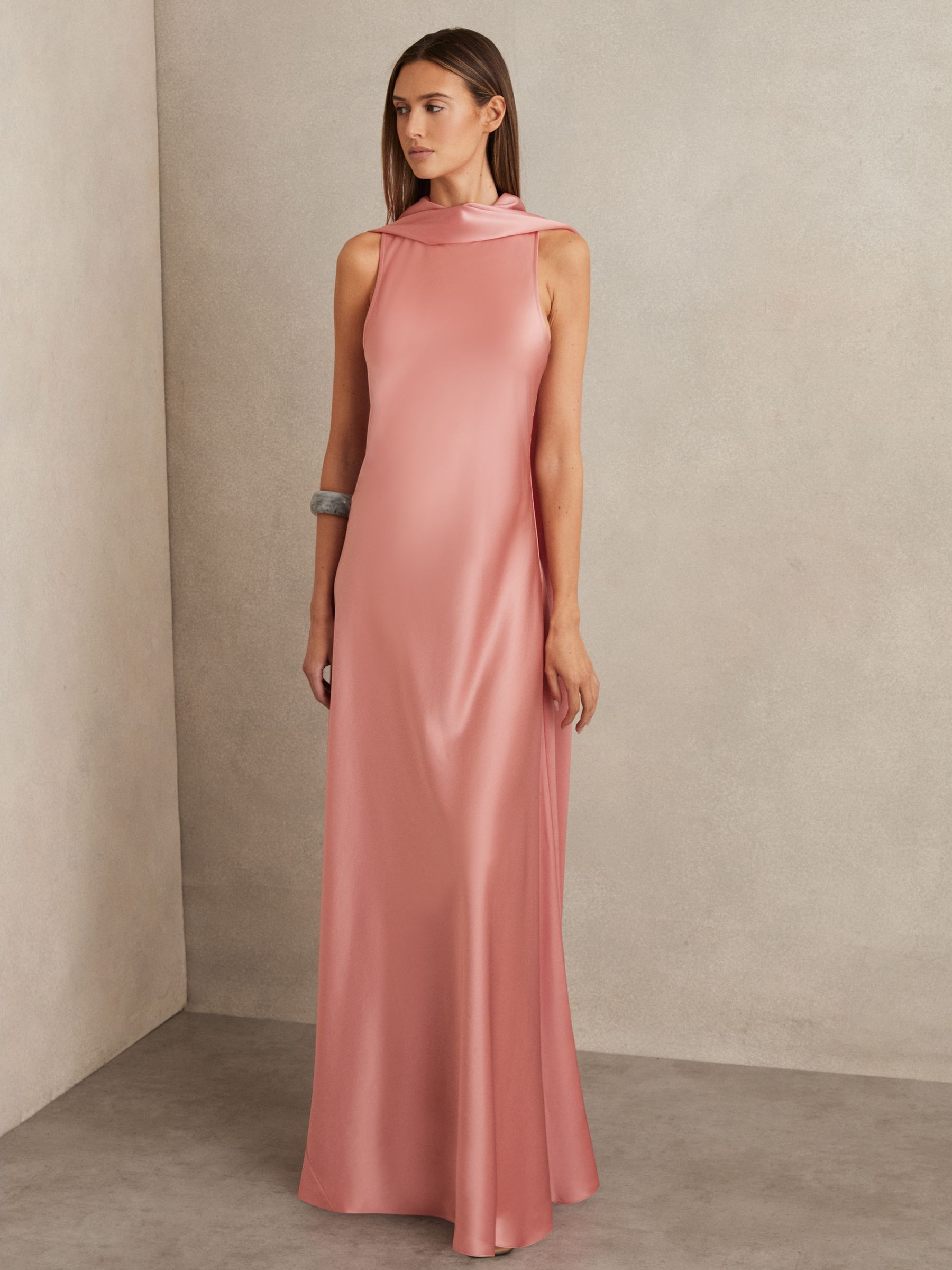 Petite Satin Cape Maxi Dress in Pink